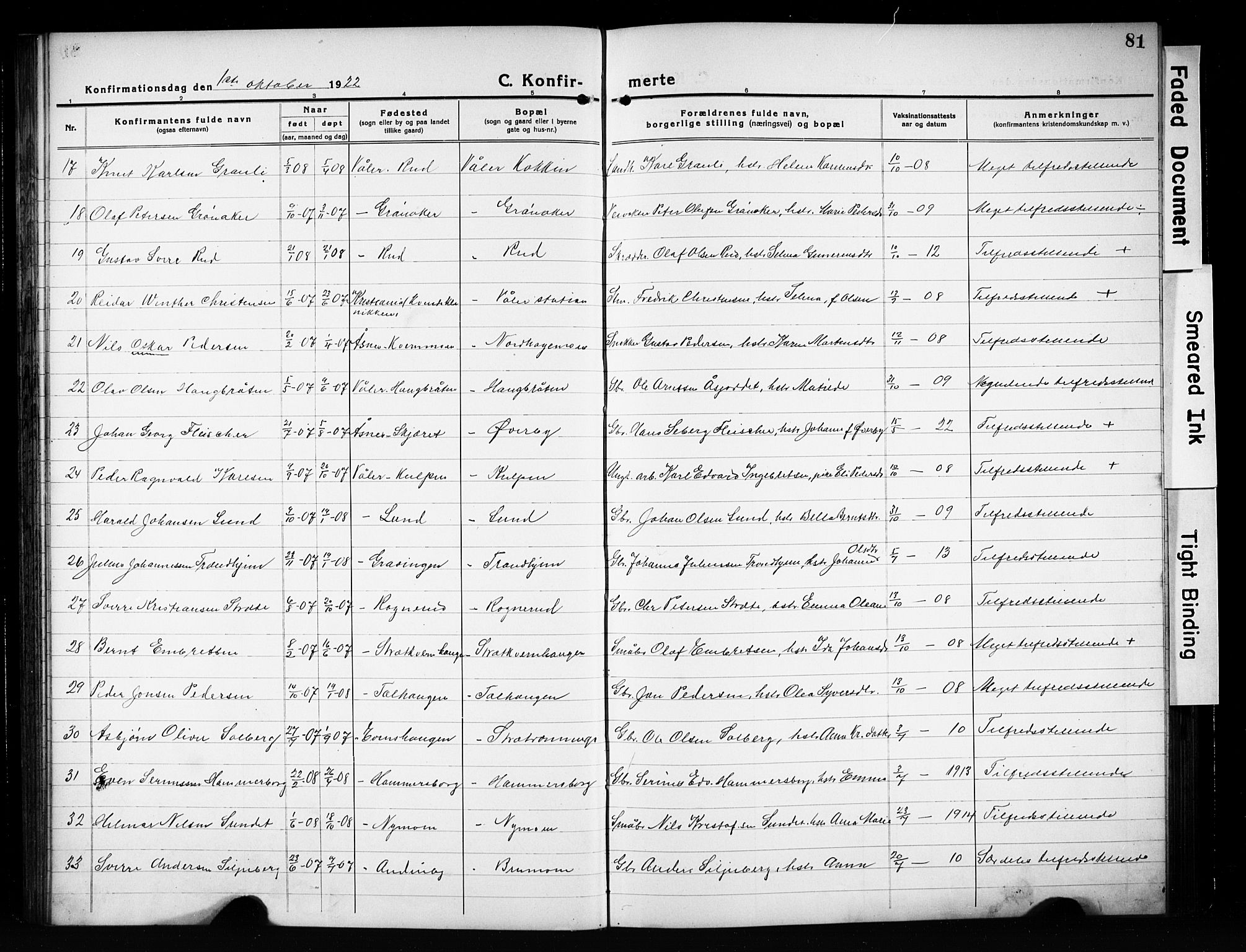 Våler prestekontor, Hedmark, AV/SAH-PREST-040/H/Ha/Hab/L0004: Parish register (copy) no. 4, 1922-1931, p. 81
