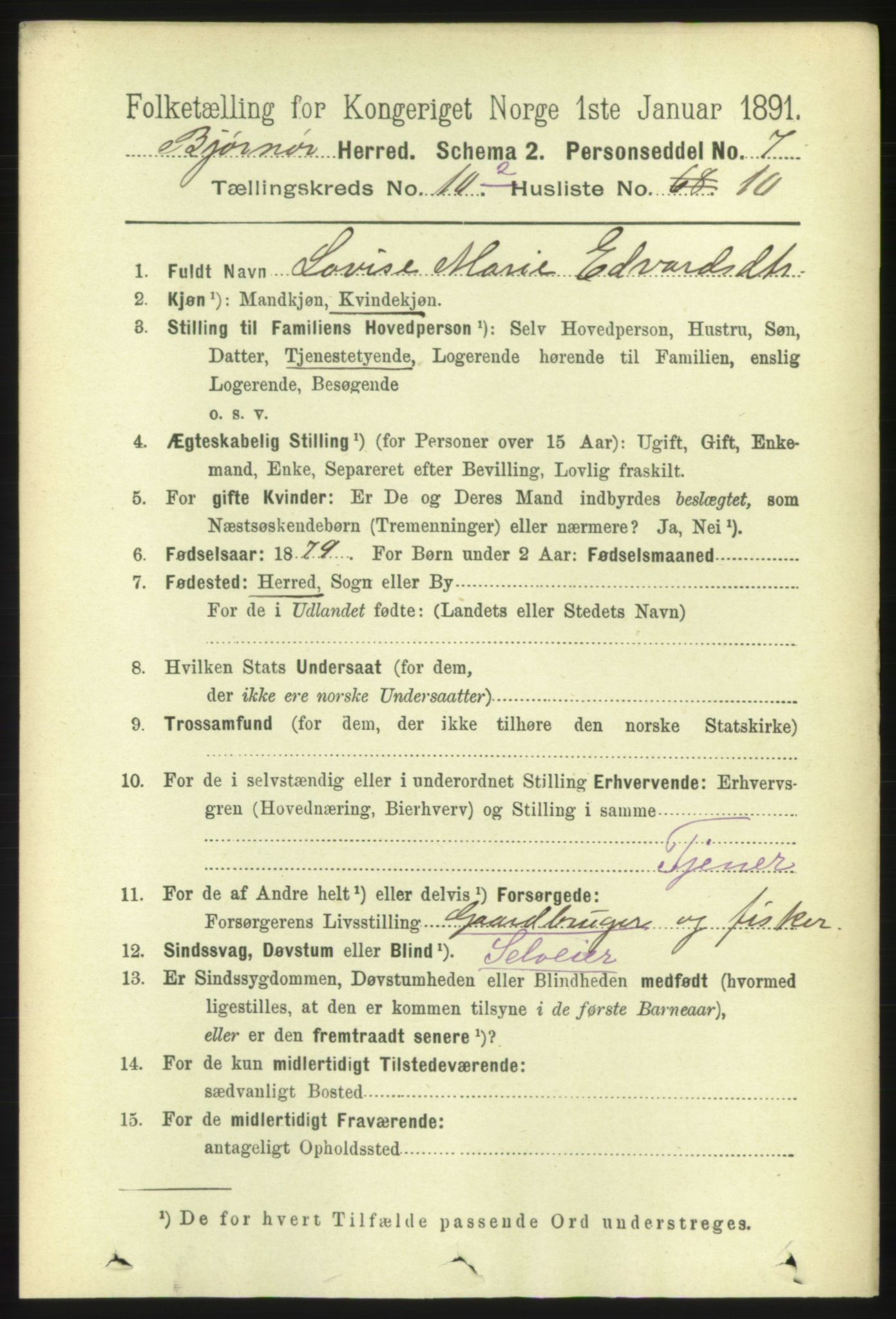 RA, 1891 census for 1632 Bjørnør, 1891, p. 4595