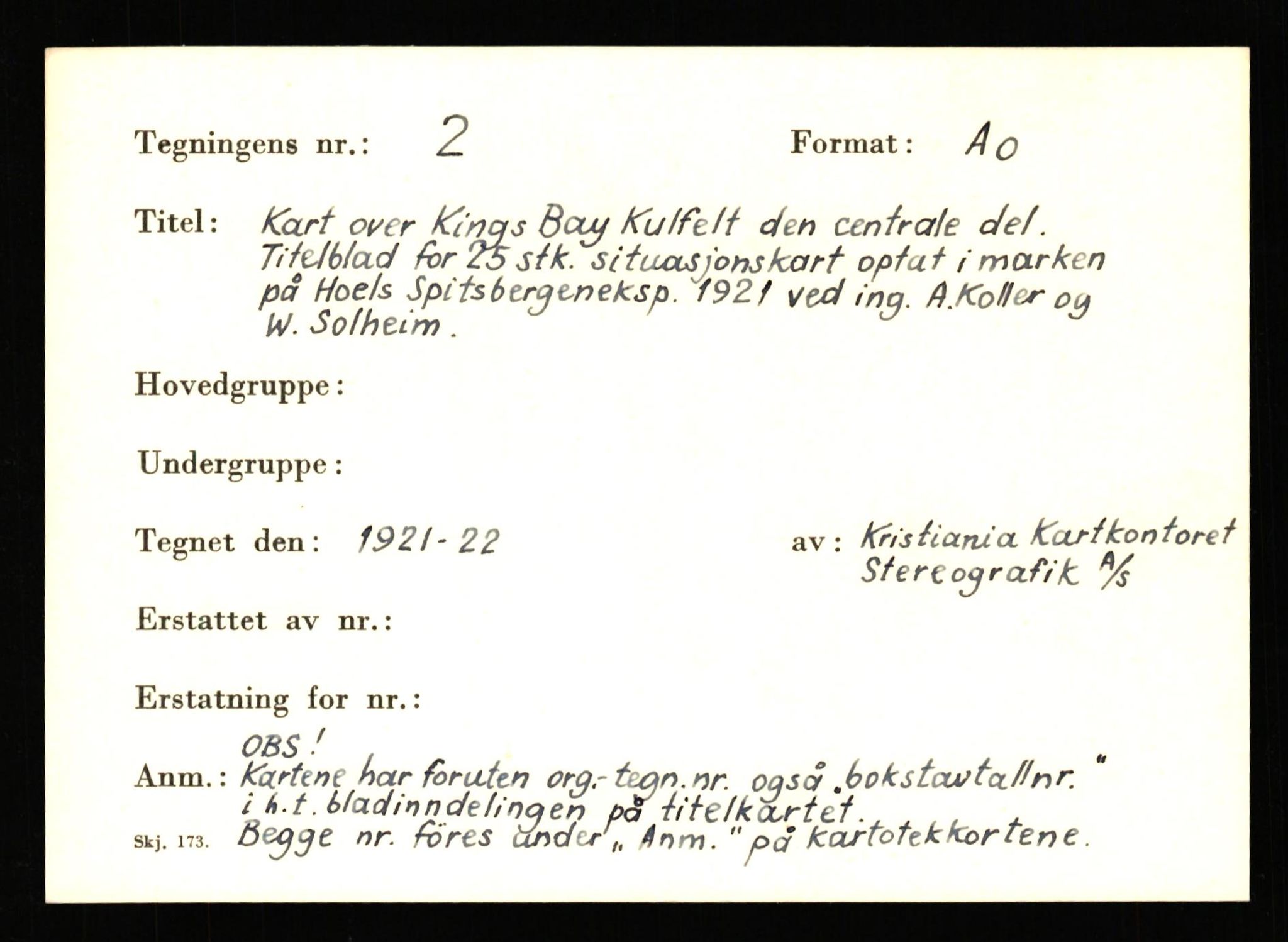 Kings Bay Kull Comp. A/S, AV/SATØ-P-0072/T/Ta/L0606: Kartotek over kart og tegninger, registrert etter nummer og etter emne, 1913-1974, p. 3