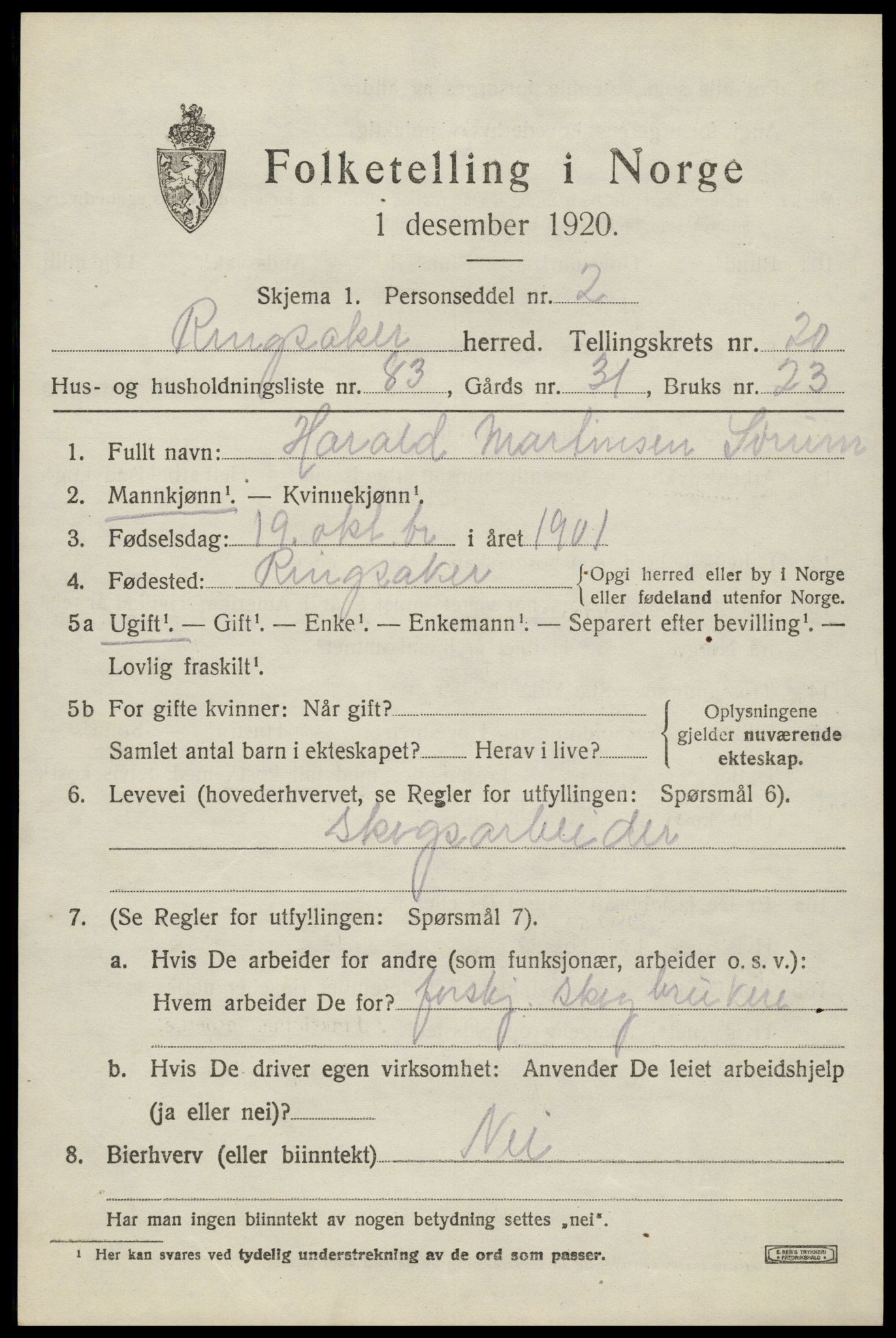 SAH, 1920 census for Ringsaker, 1920, p. 27860