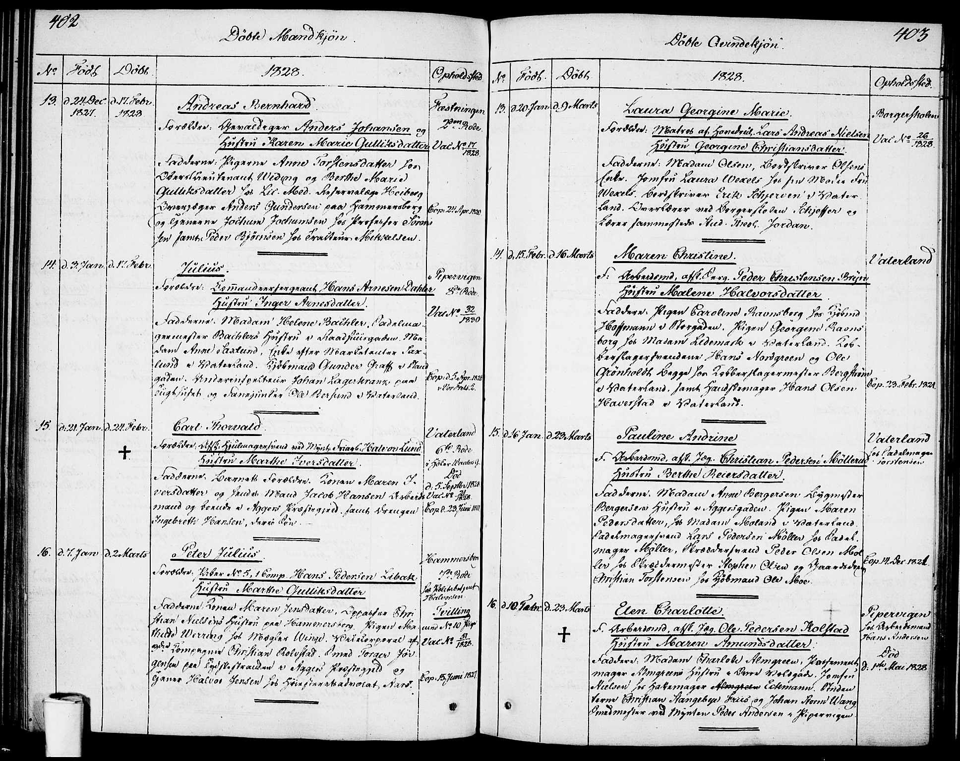 Garnisonsmenigheten Kirkebøker, SAO/A-10846/F/Fa/L0004: Parish register (official) no. 4, 1820-1828, p. 402-403