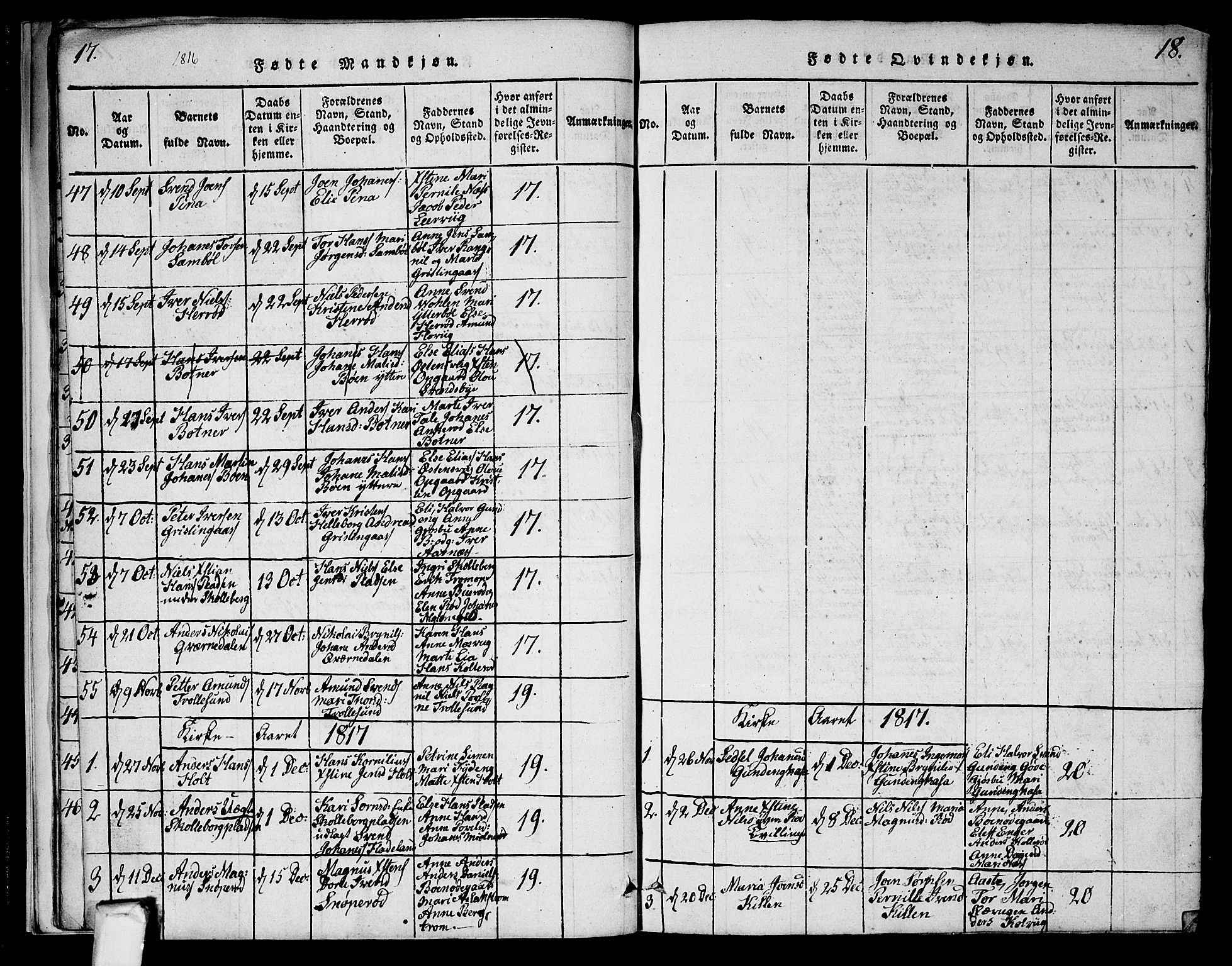 Aremark prestekontor Kirkebøker, AV/SAO-A-10899/G/Ga/L0001: Parish register (copy) no.  I 1, 1814-1834, p. 17-18