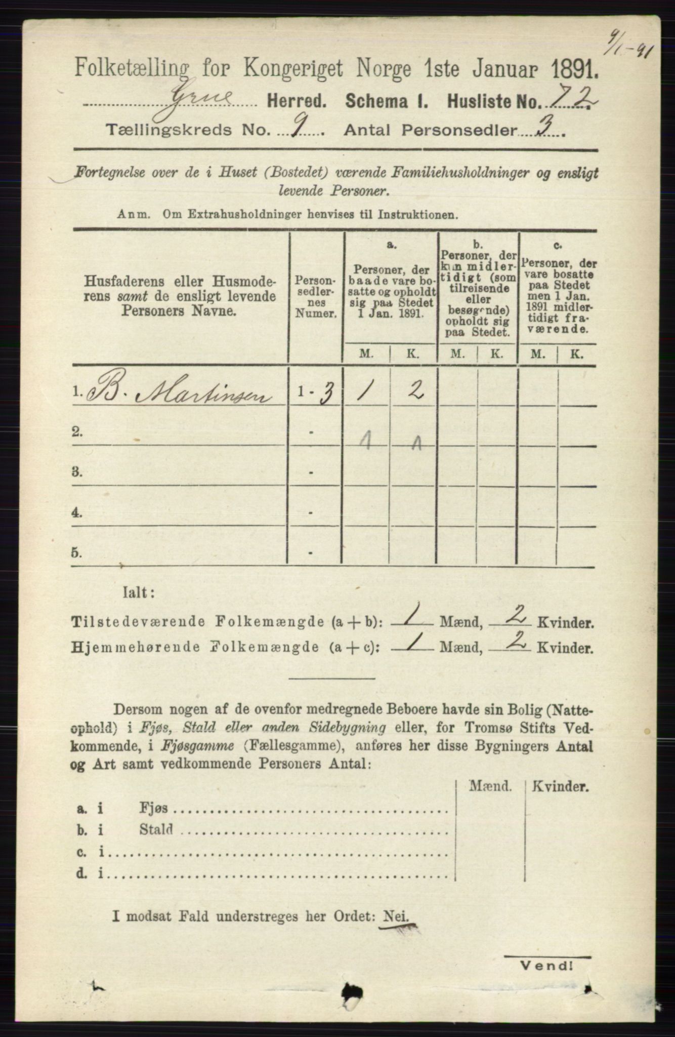 RA, 1891 census for 0423 Grue, 1891, p. 4878