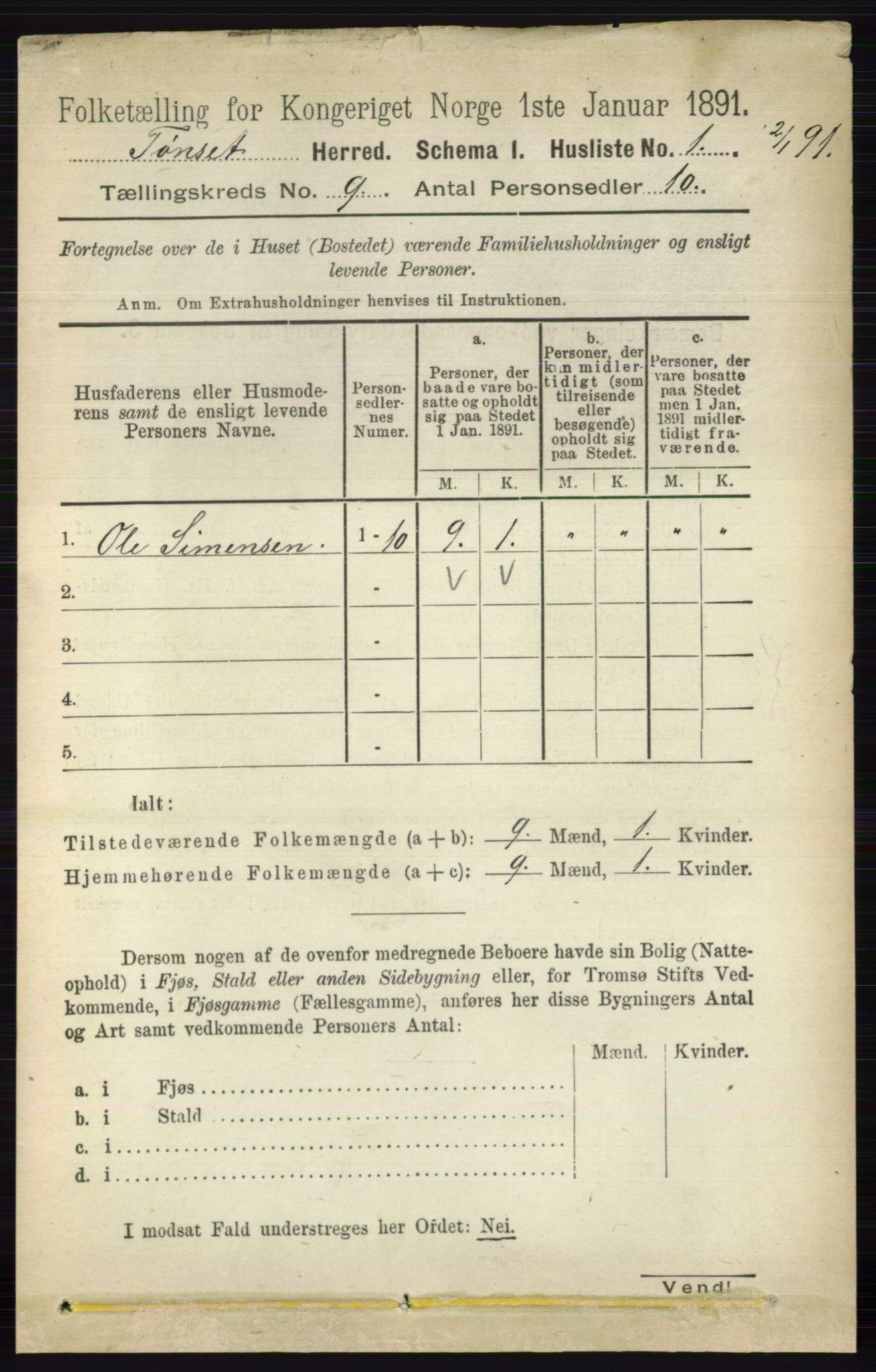 RA, 1891 census for 0437 Tynset, 1891, p. 2348