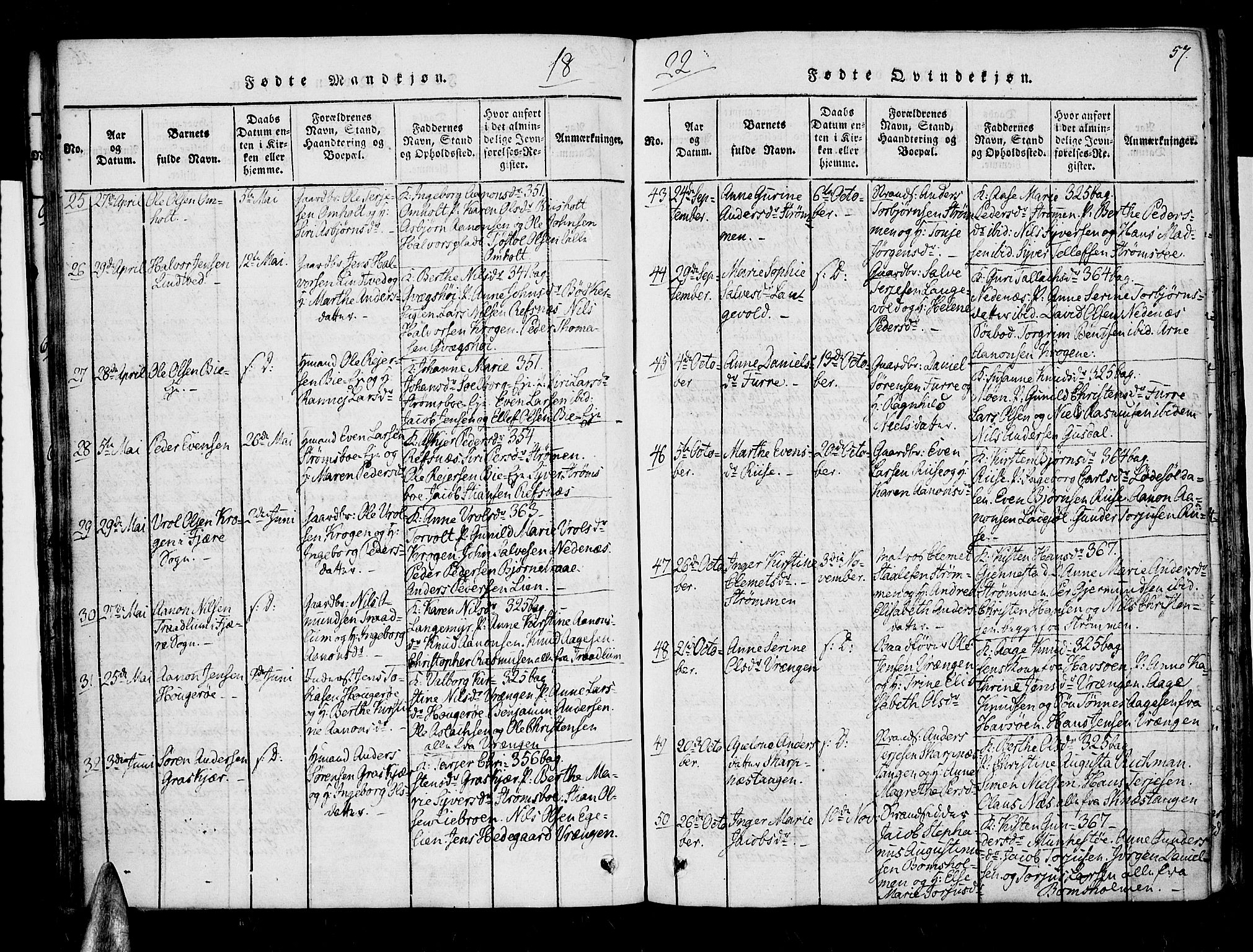 Øyestad sokneprestkontor, AV/SAK-1111-0049/F/Fa/L0012: Parish register (official) no. A 12, 1816-1827, p. 57