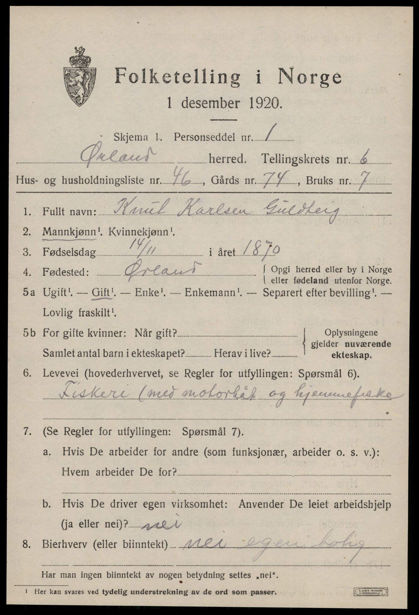 SAT, 1920 census for Ørland, 1920, p. 5405