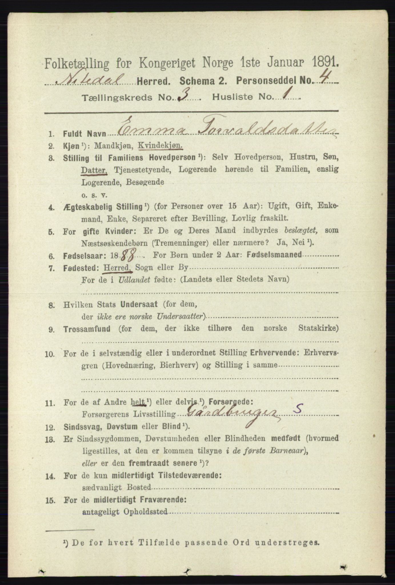 RA, 1891 census for 0233 Nittedal, 1891, p. 1206