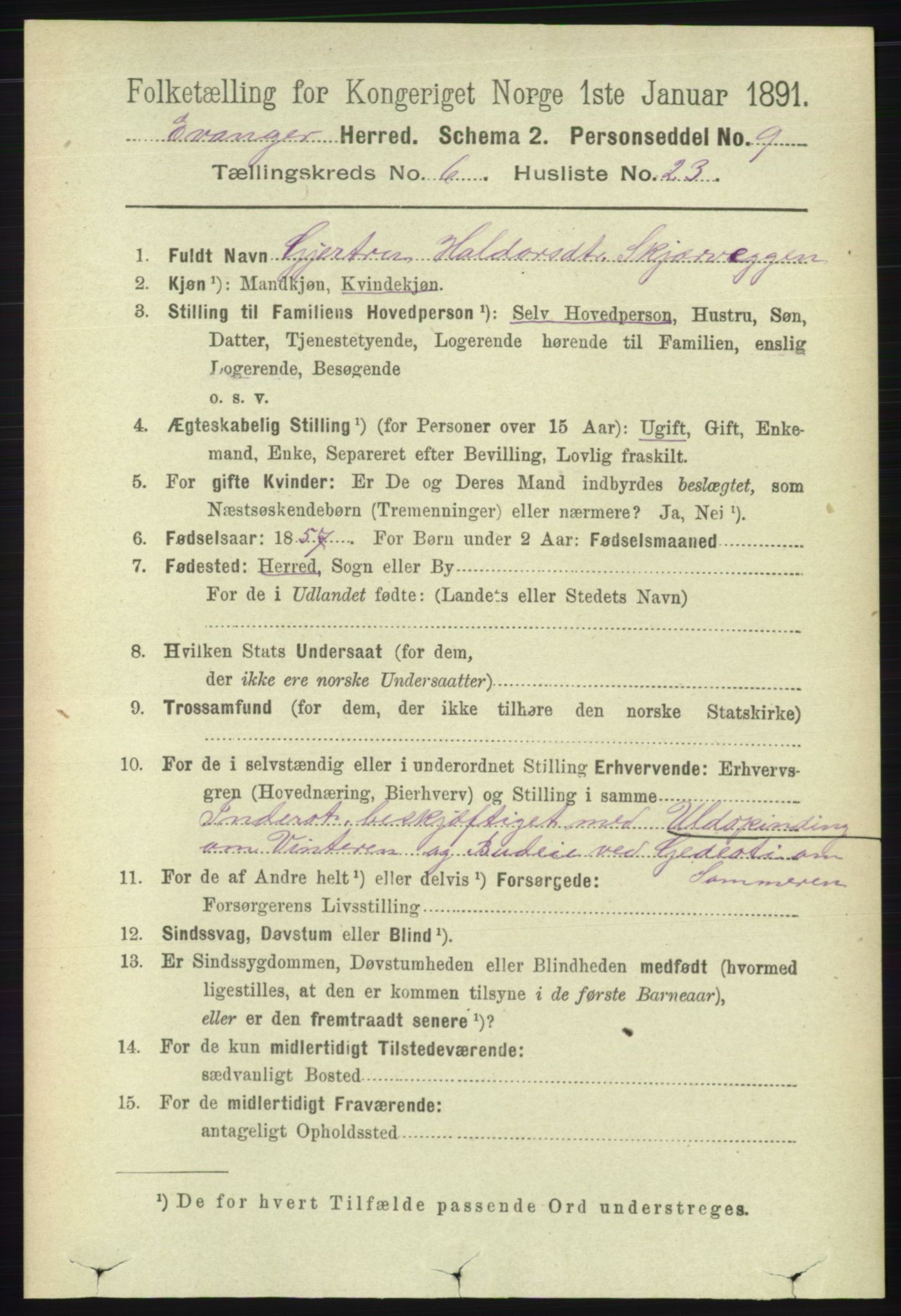 RA, 1891 census for 1237 Evanger, 1891, p. 1753