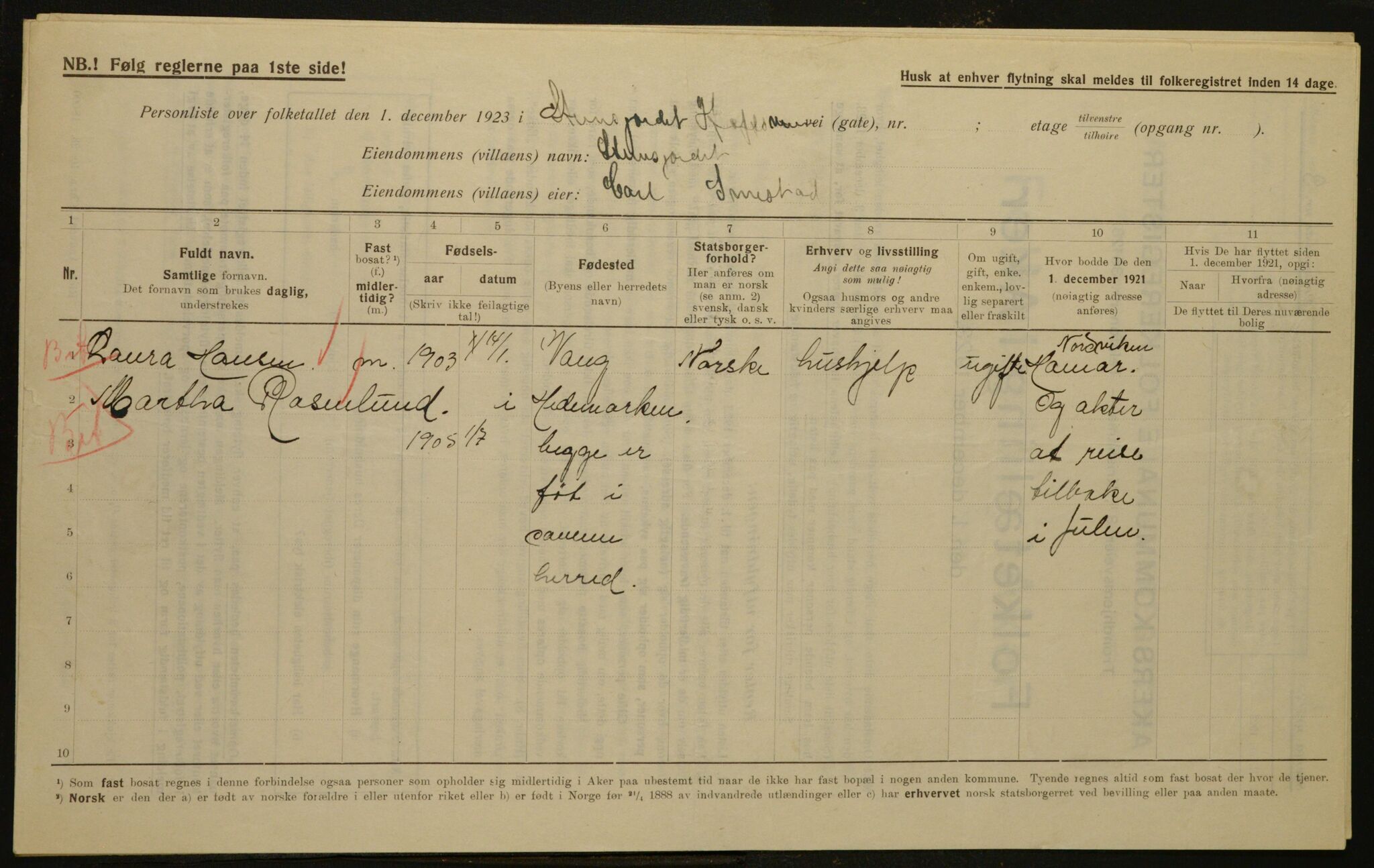 , Municipal Census 1923 for Aker, 1923, p. 2560