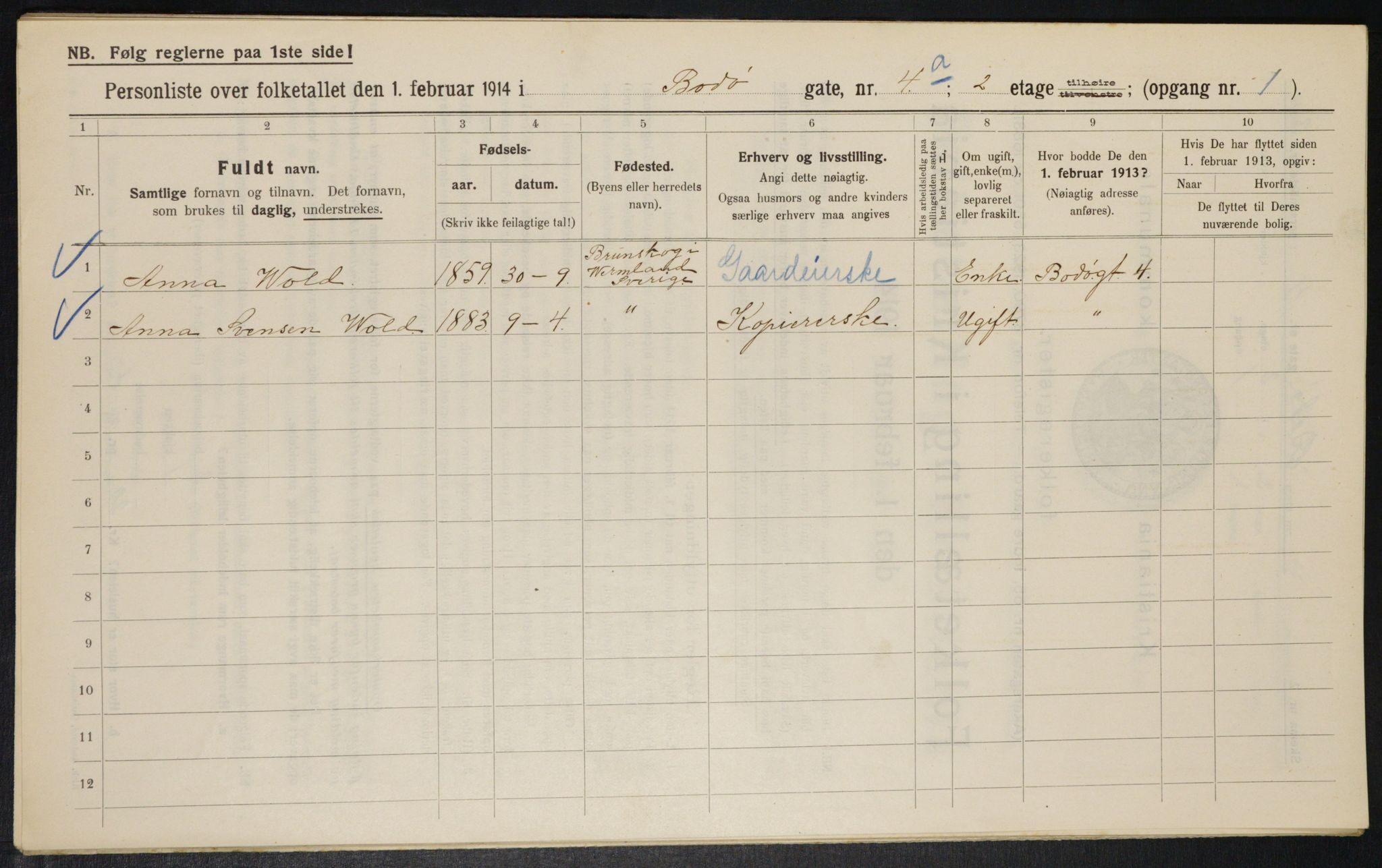 OBA, Municipal Census 1914 for Kristiania, 1914, p. 6709