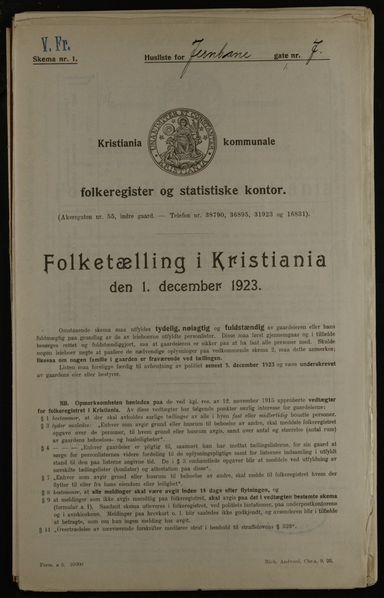 OBA, Municipal Census 1923 for Kristiania, 1923, p. 52438