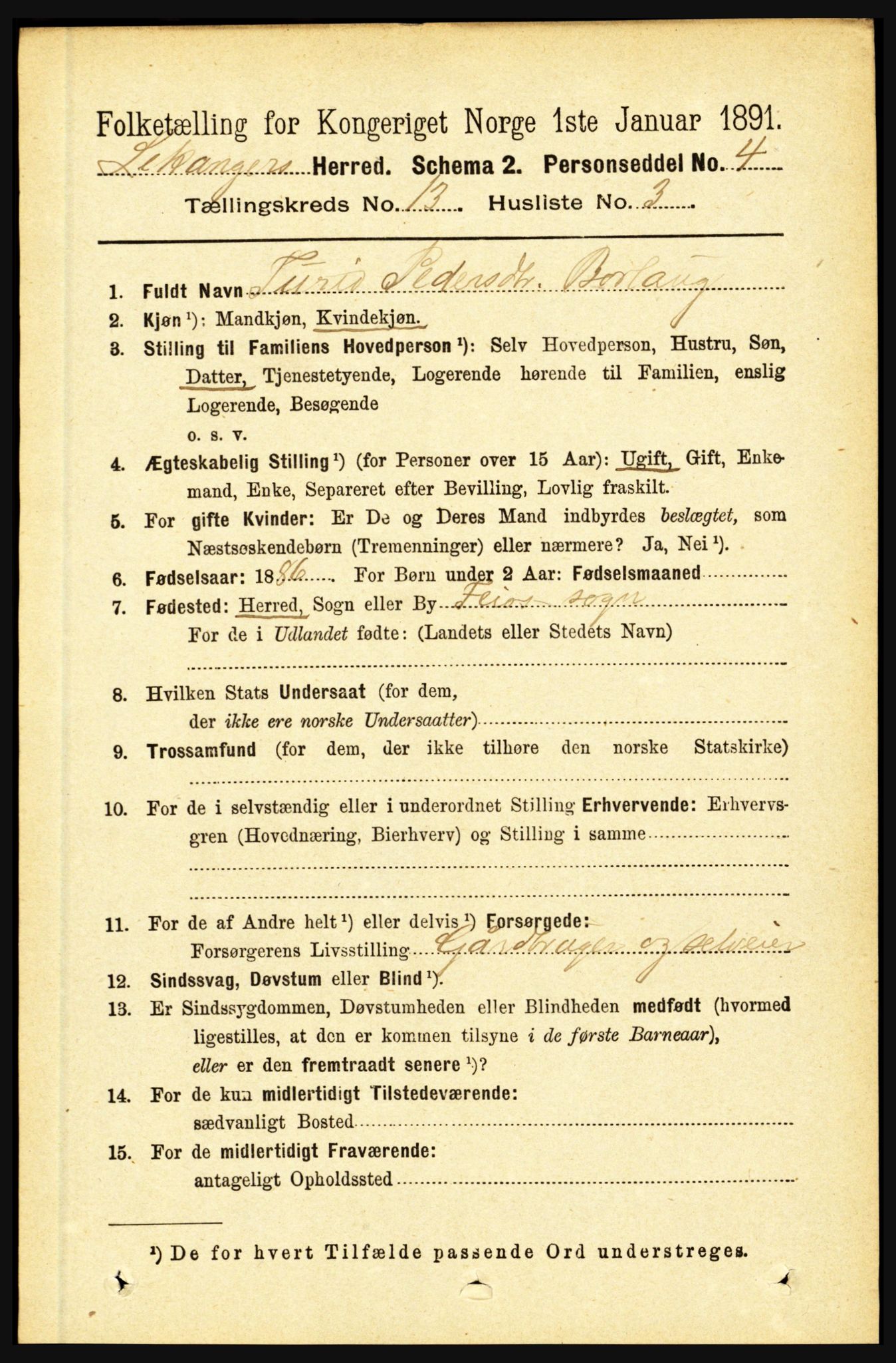 RA, 1891 census for 1419 Leikanger, 1891, p. 2472