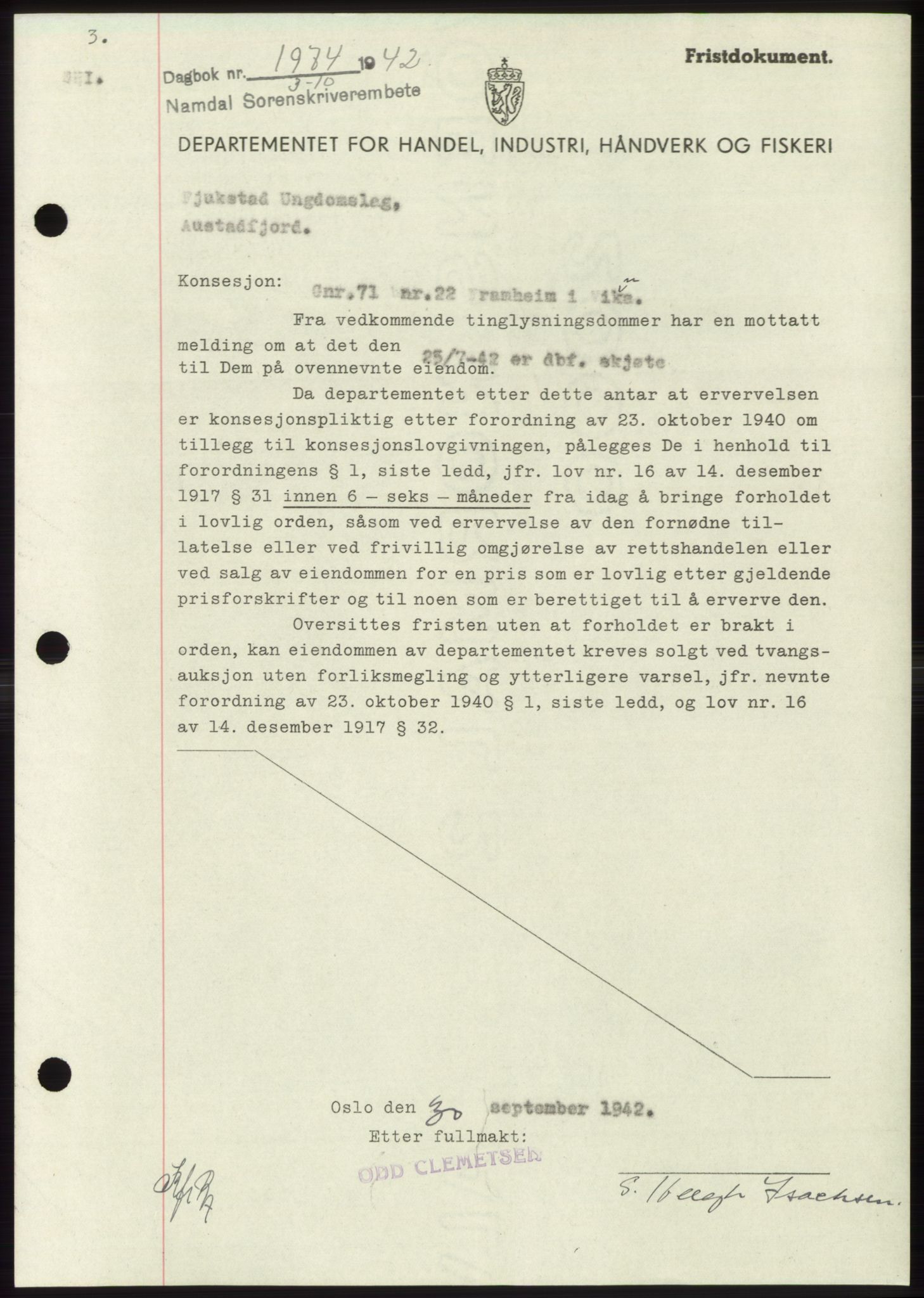 Namdal sorenskriveri, SAT/A-4133/1/2/2C: Mortgage book no. -, 1942-1943, Diary no: : 1974/1942
