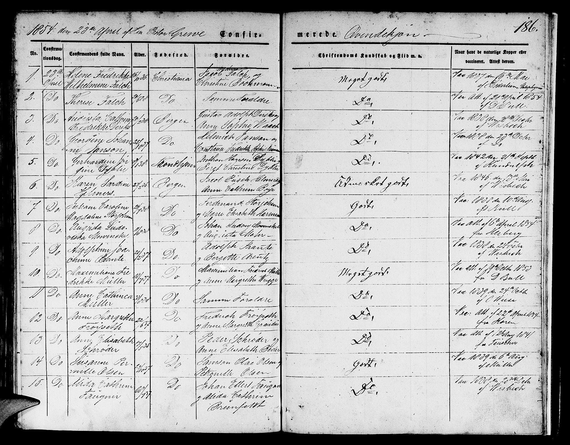 Domkirken sokneprestembete, SAB/A-74801/H/Hab/L0022: Parish register (copy) no. C 2, 1839-1854, p. 186