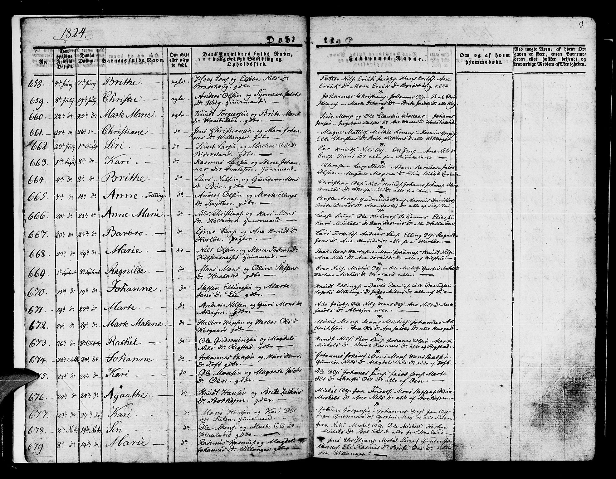 Manger sokneprestembete, SAB/A-76801/H/Haa: Parish register (official) no. A 4, 1824-1838, p. 3