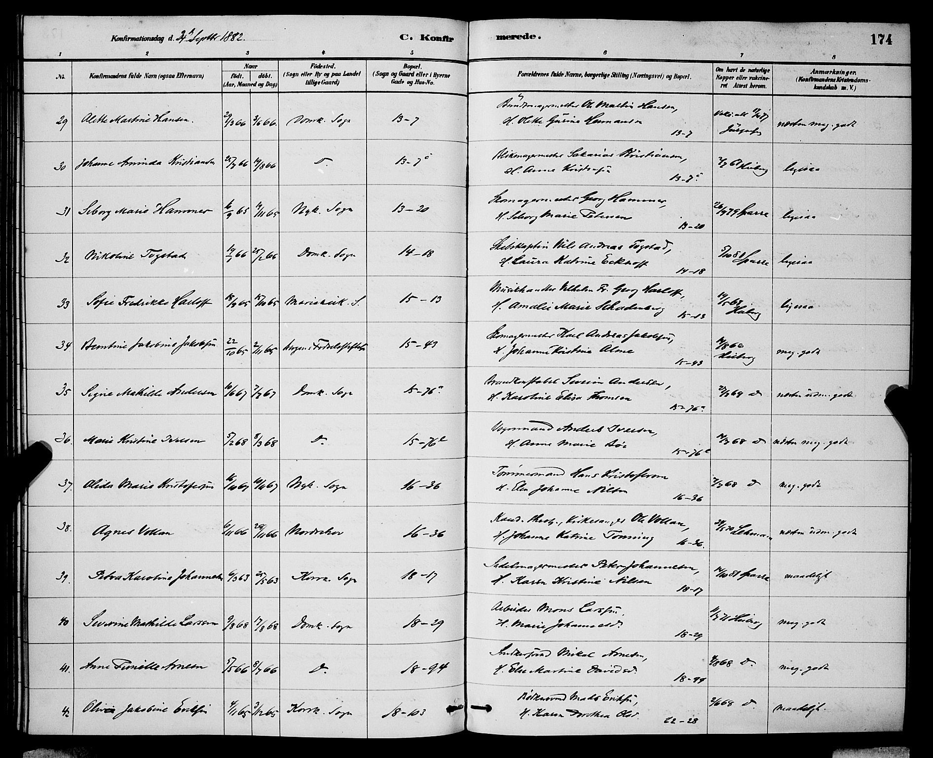 Domkirken sokneprestembete, AV/SAB-A-74801/H/Hab/L0024: Parish register (copy) no. C 4, 1880-1899, p. 174