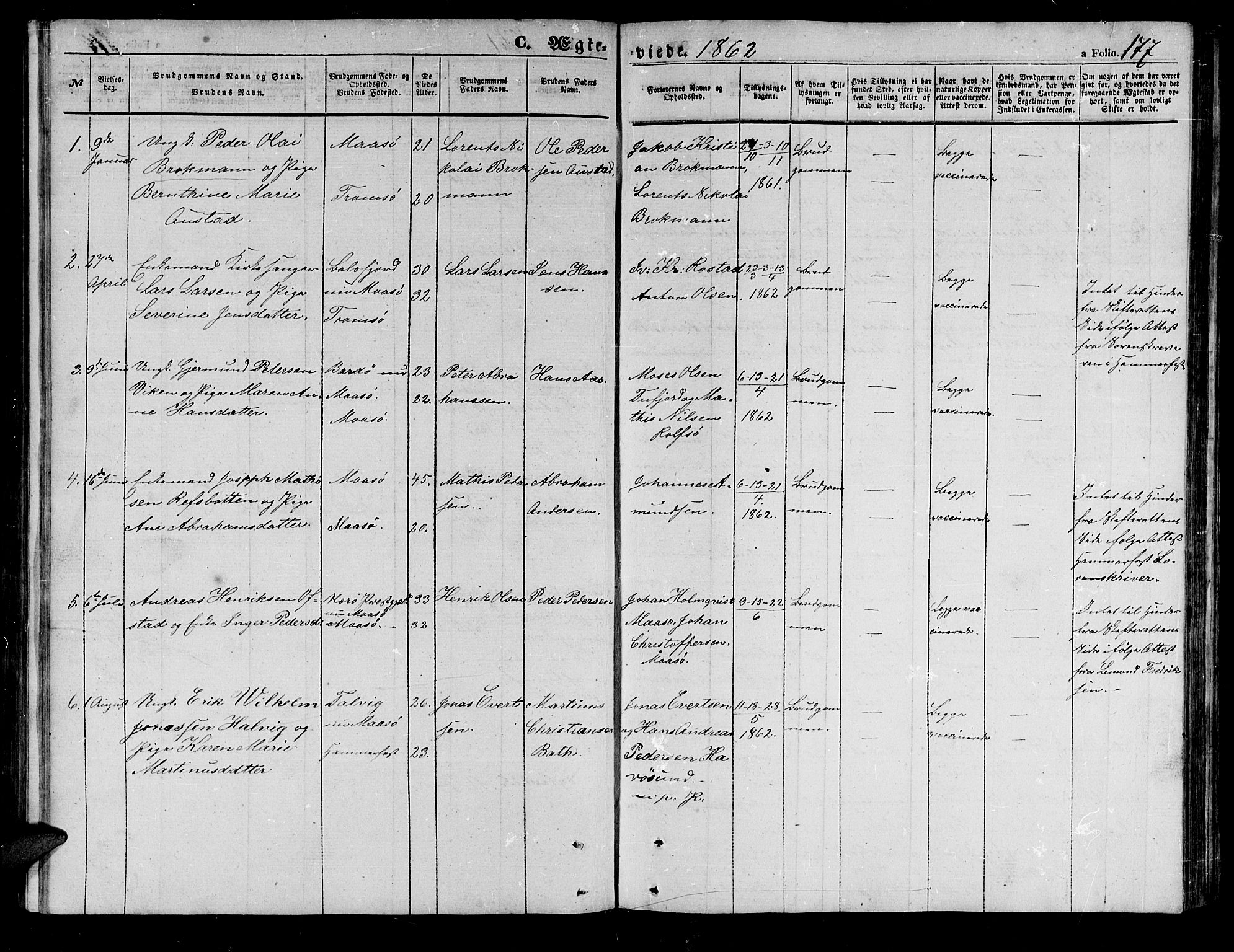 Måsøy sokneprestkontor, SATØ/S-1348/H/Hb/L0001klokker: Parish register (copy) no. 1, 1852-1877, p. 177