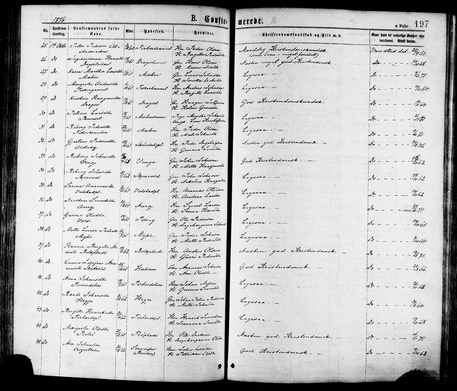 Ministerialprotokoller, klokkerbøker og fødselsregistre - Nord-Trøndelag, AV/SAT-A-1458/709/L0076: Parish register (official) no. 709A16, 1871-1879, p. 197