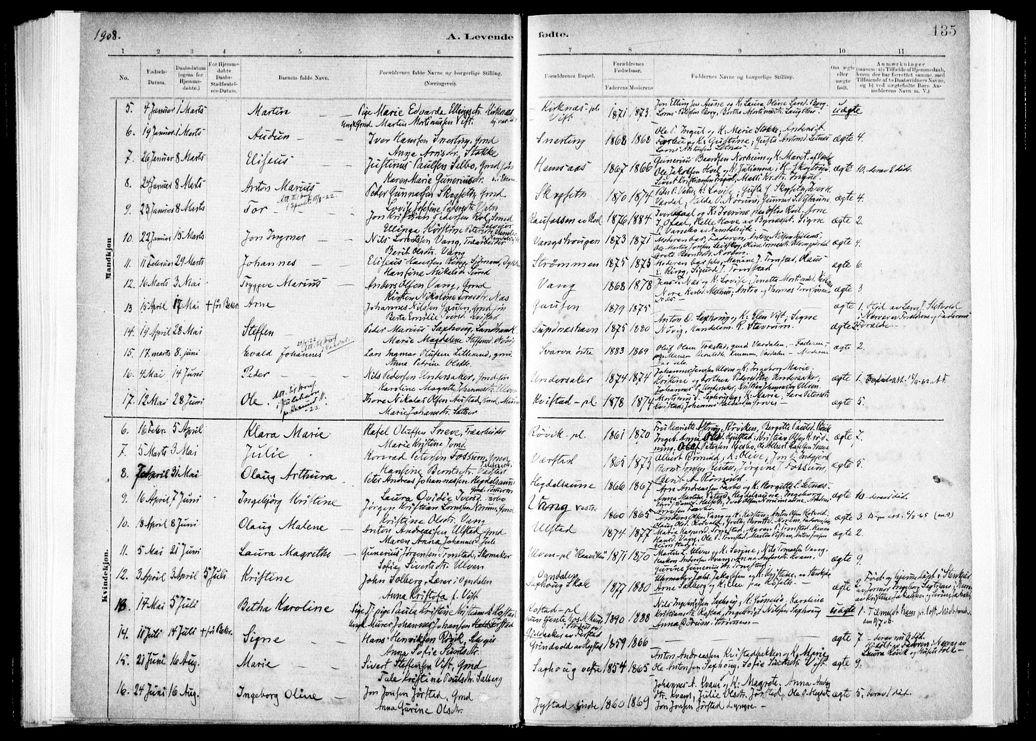 Ministerialprotokoller, klokkerbøker og fødselsregistre - Nord-Trøndelag, SAT/A-1458/730/L0285: Parish register (official) no. 730A10, 1879-1914, p. 135