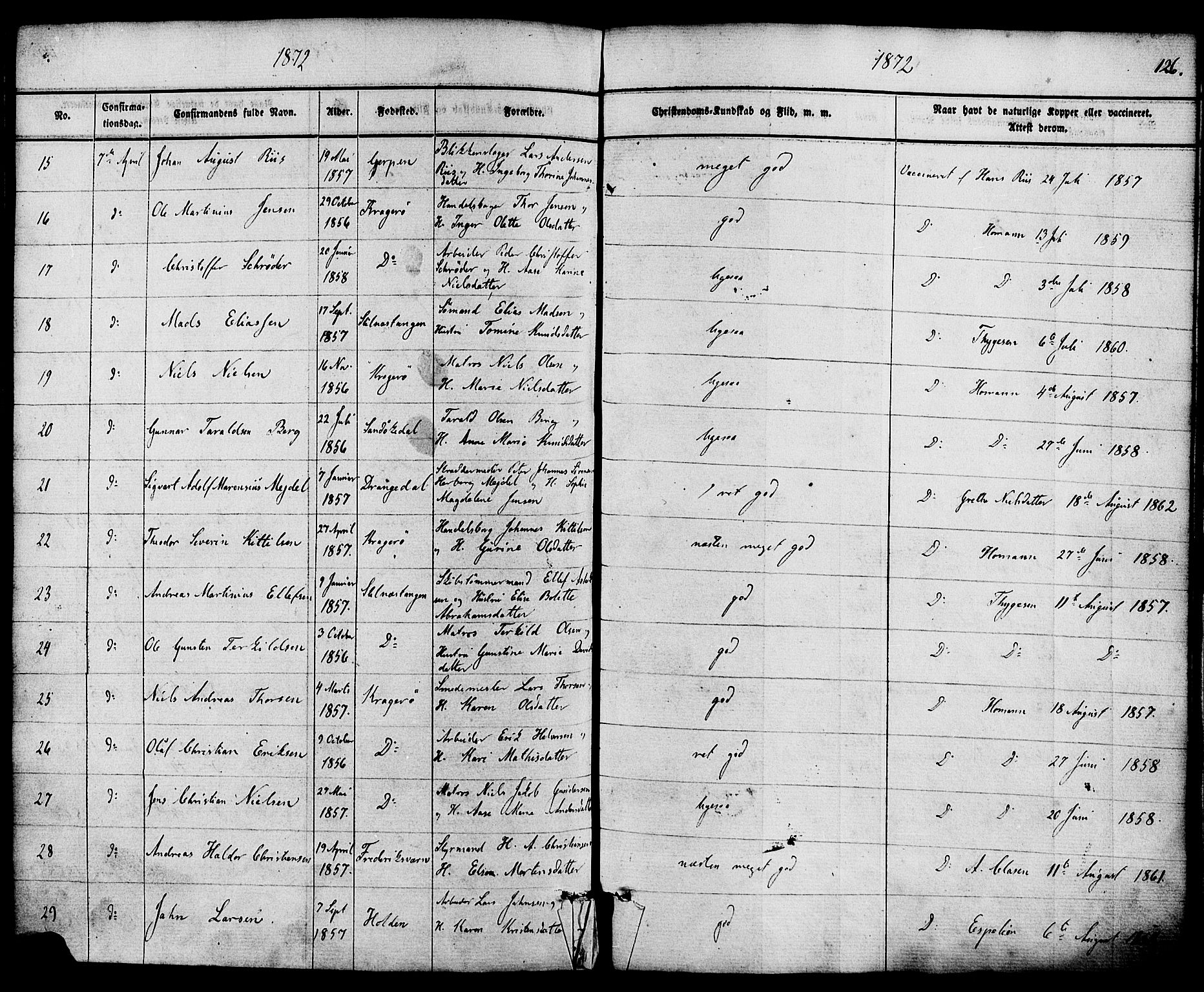 Kragerø kirkebøker, SAKO/A-278/F/Fa/L0008: Parish register (official) no. 8, 1856-1880, p. 126