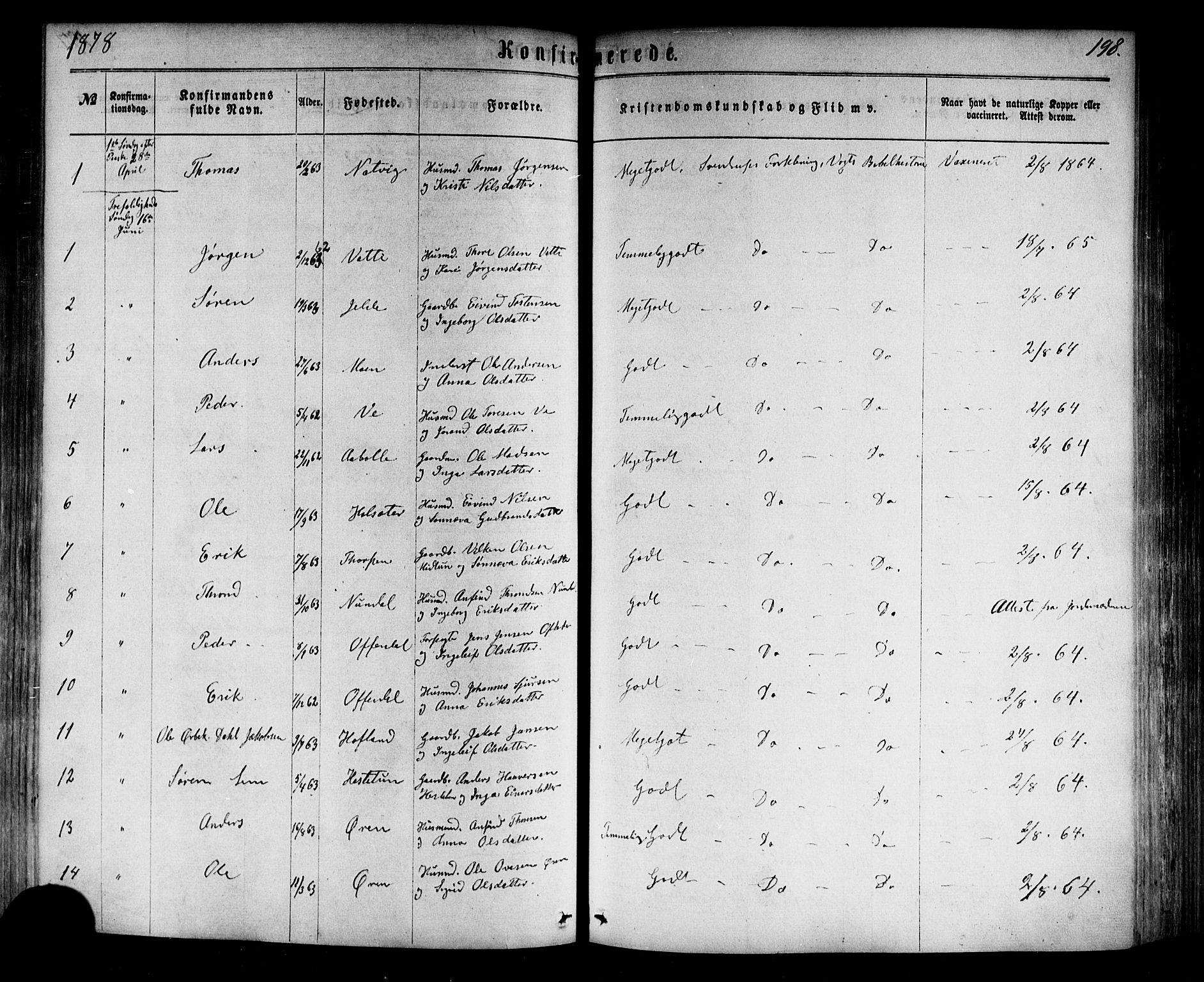 Årdal sokneprestembete, AV/SAB-A-81701: Parish register (official) no. A 3, 1863-1886, p. 198