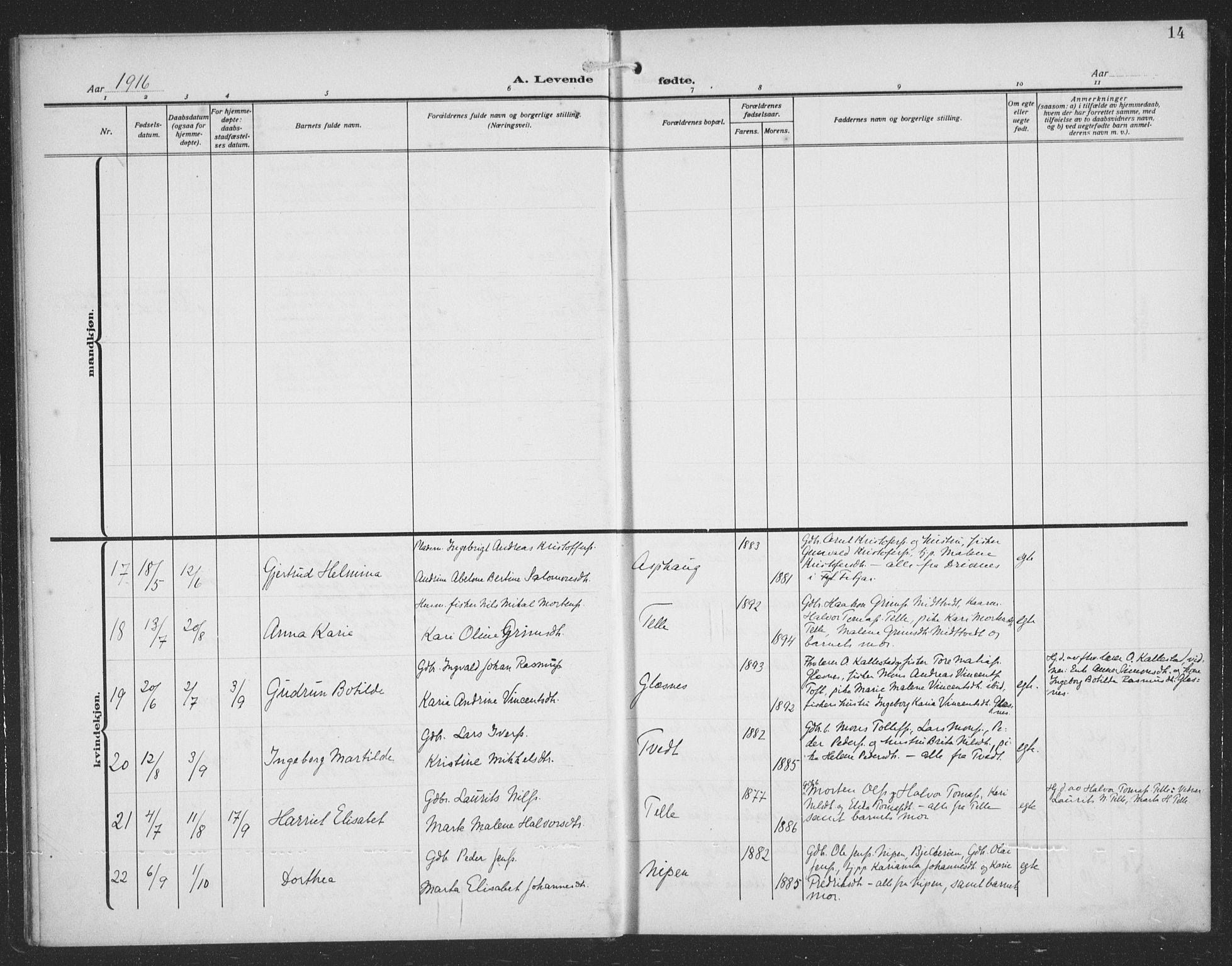 Sund sokneprestembete, AV/SAB-A-99930: Parish register (copy) no. C 1, 1913-1928, p. 14