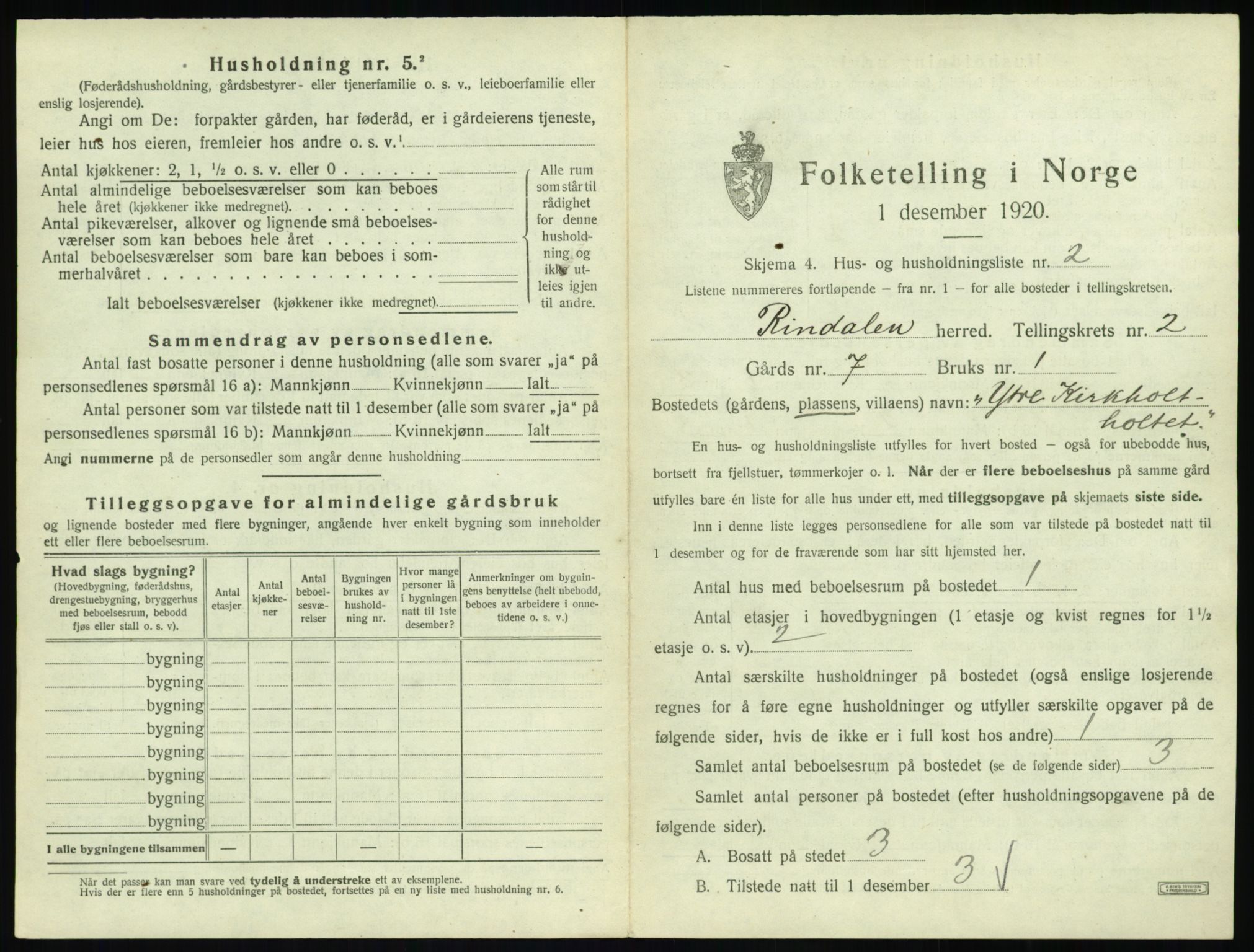 SAT, 1920 census for Rindal, 1920, p. 64