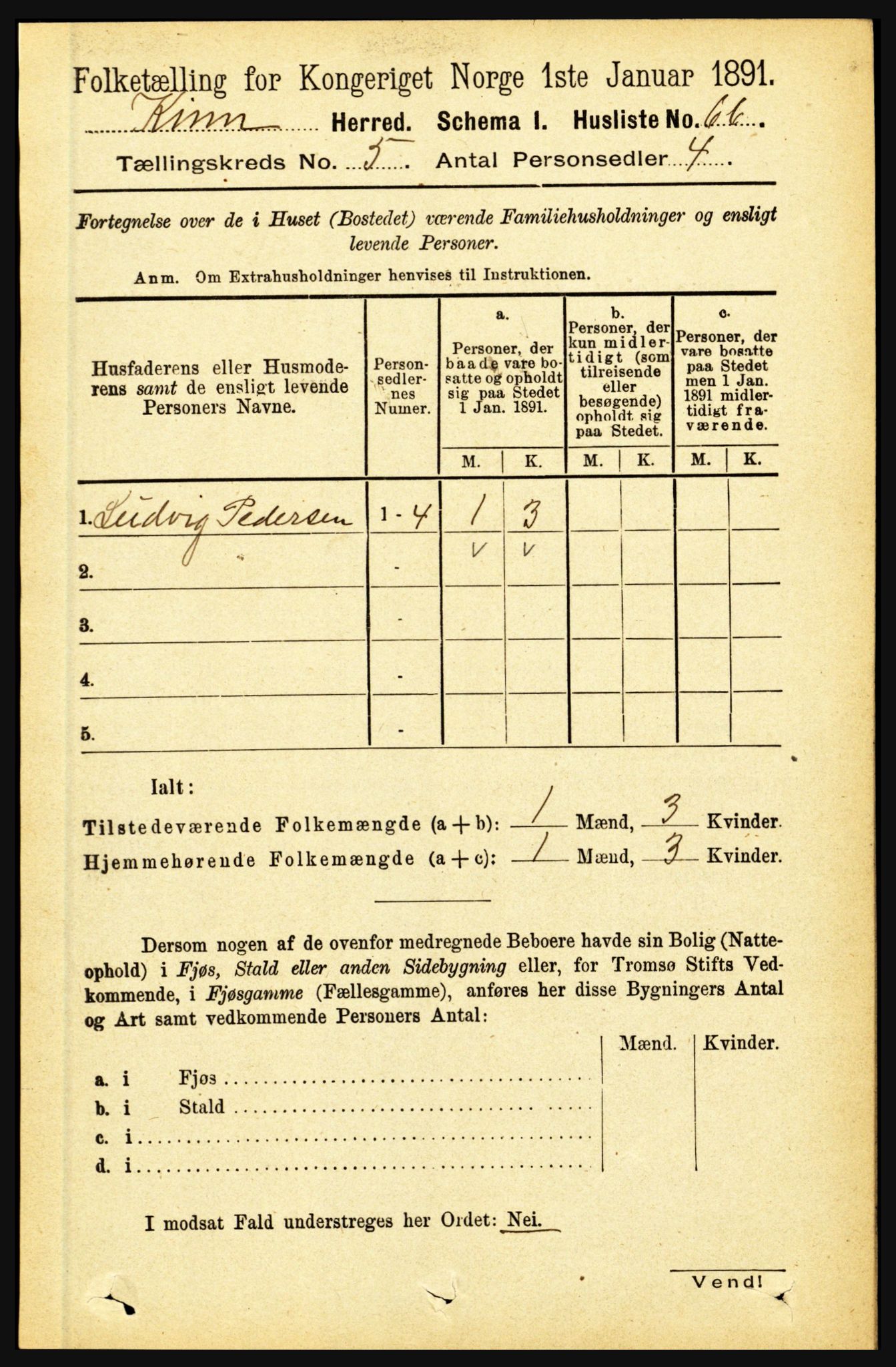 RA, 1891 census for 1437 Kinn, 1891, p. 1805