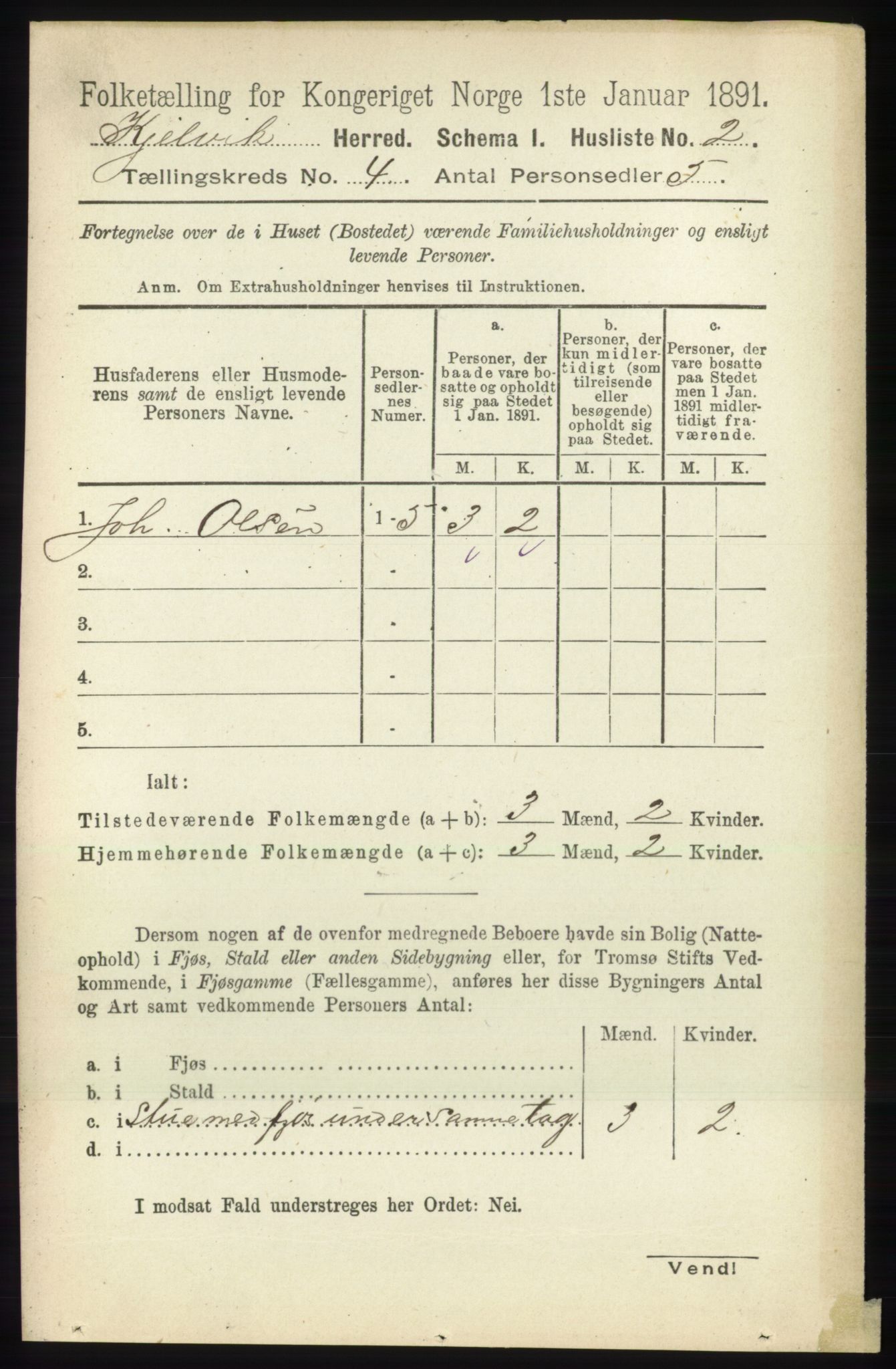 RA, 1891 census for 2019 Kjelvik, 1891, p. 408