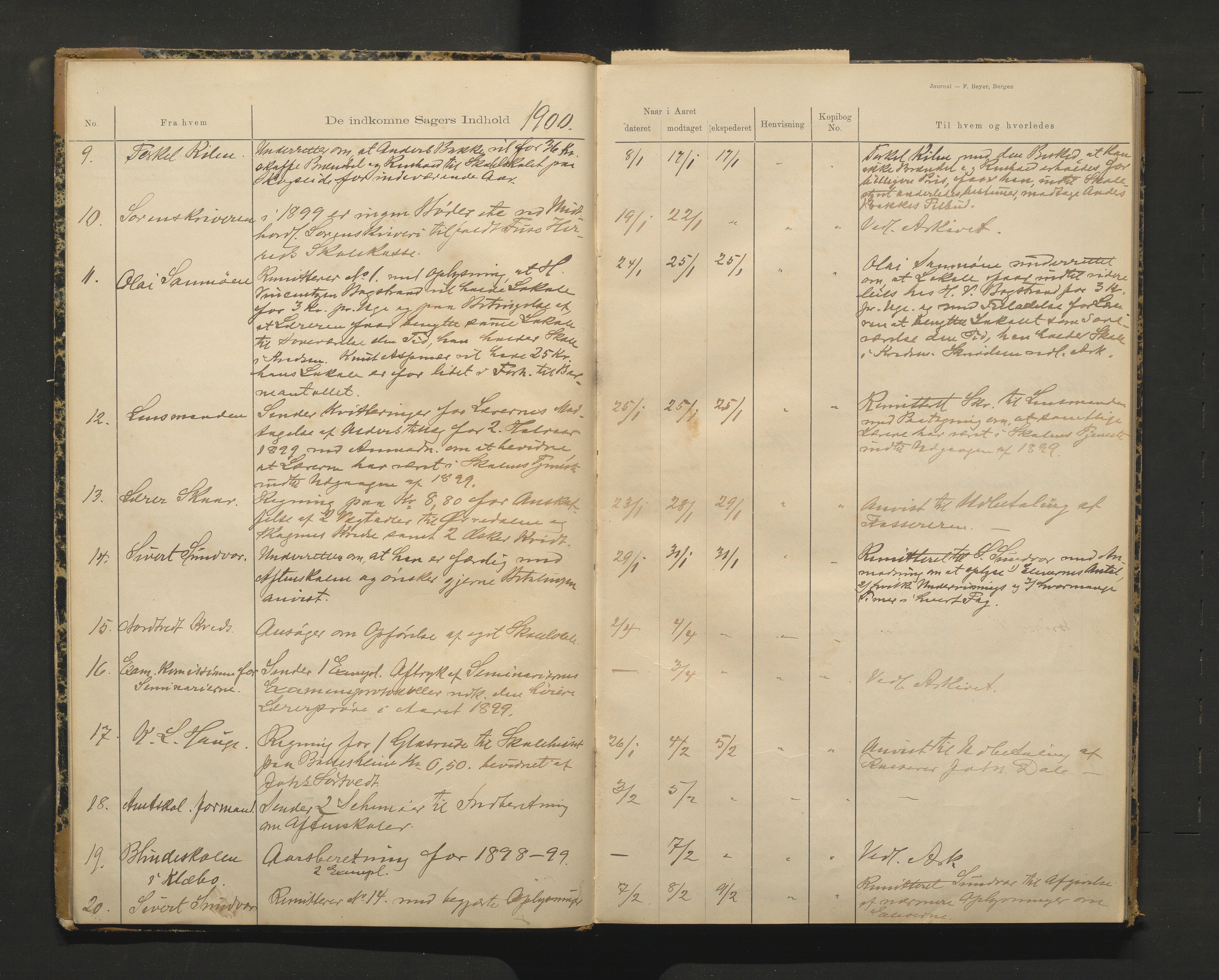 Fusa kommune. Skulestyret, IKAH/1241-211/C/Cb/L0001: Postjournal for Fusa skulestyre , 1900-1911