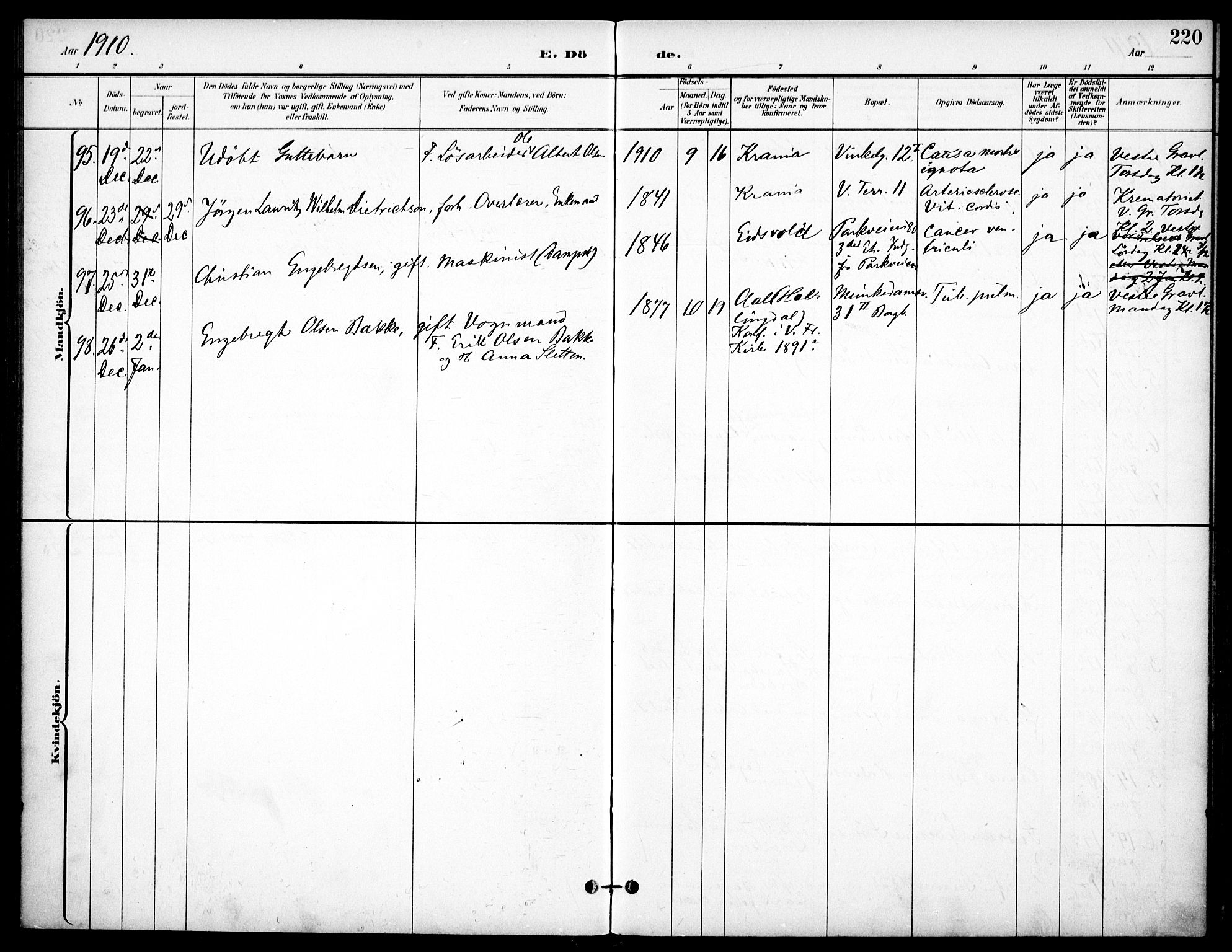 Johannes prestekontor Kirkebøker, AV/SAO-A-10852/F/Fa/L0008: Parish register (official) no. 8, 1897-1917, p. 220