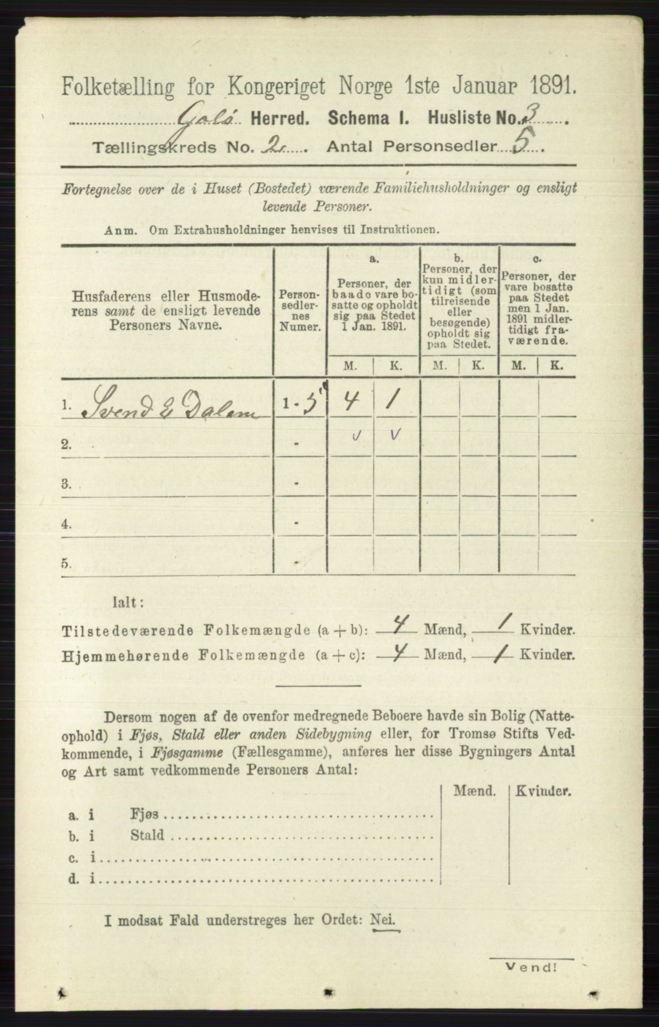 RA, 1891 census for 0617 Gol og Hemsedal, 1891, p. 627