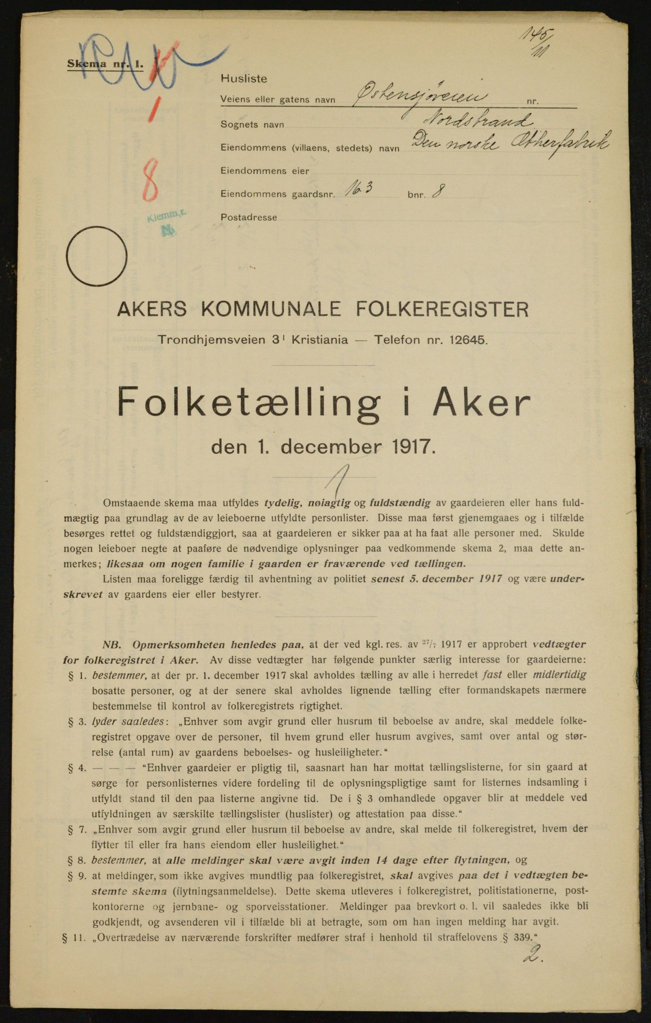 OBA, Municipal Census 1917 for Aker, 1917, p. 17219