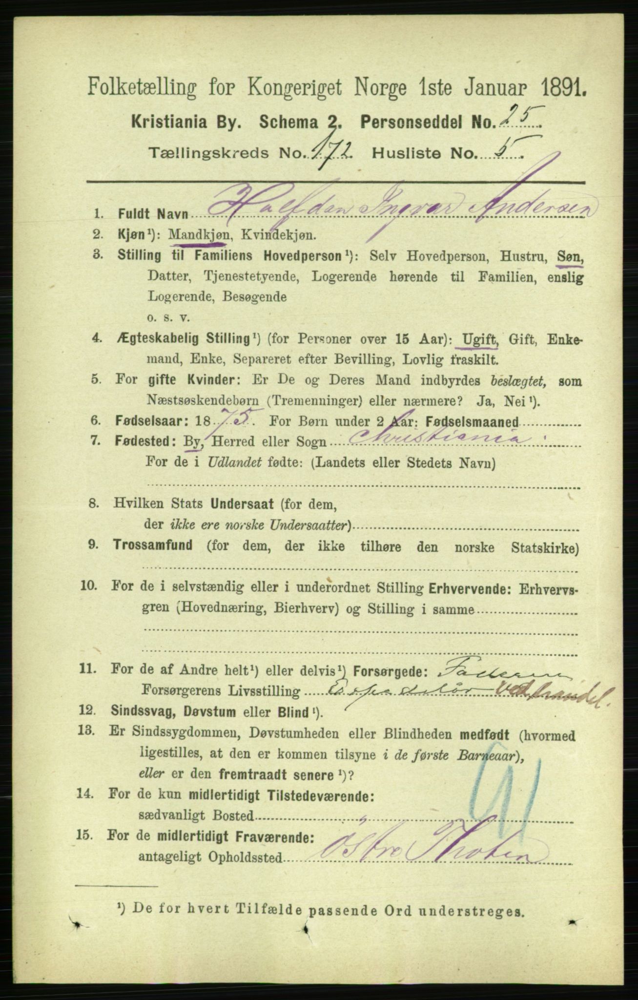 RA, 1891 census for 0301 Kristiania, 1891, p. 101977