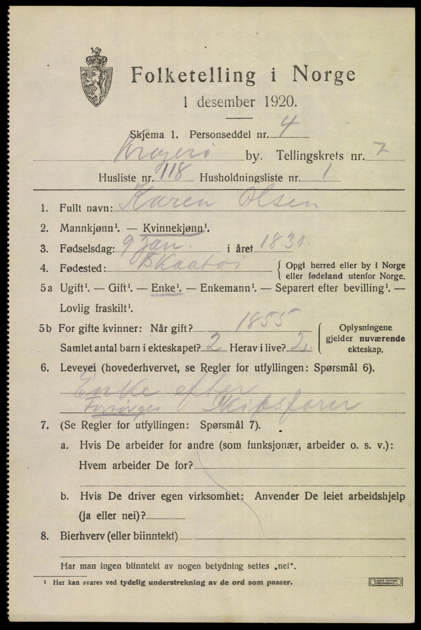 SAKO, 1920 census for Kragerø, 1920, p. 11047