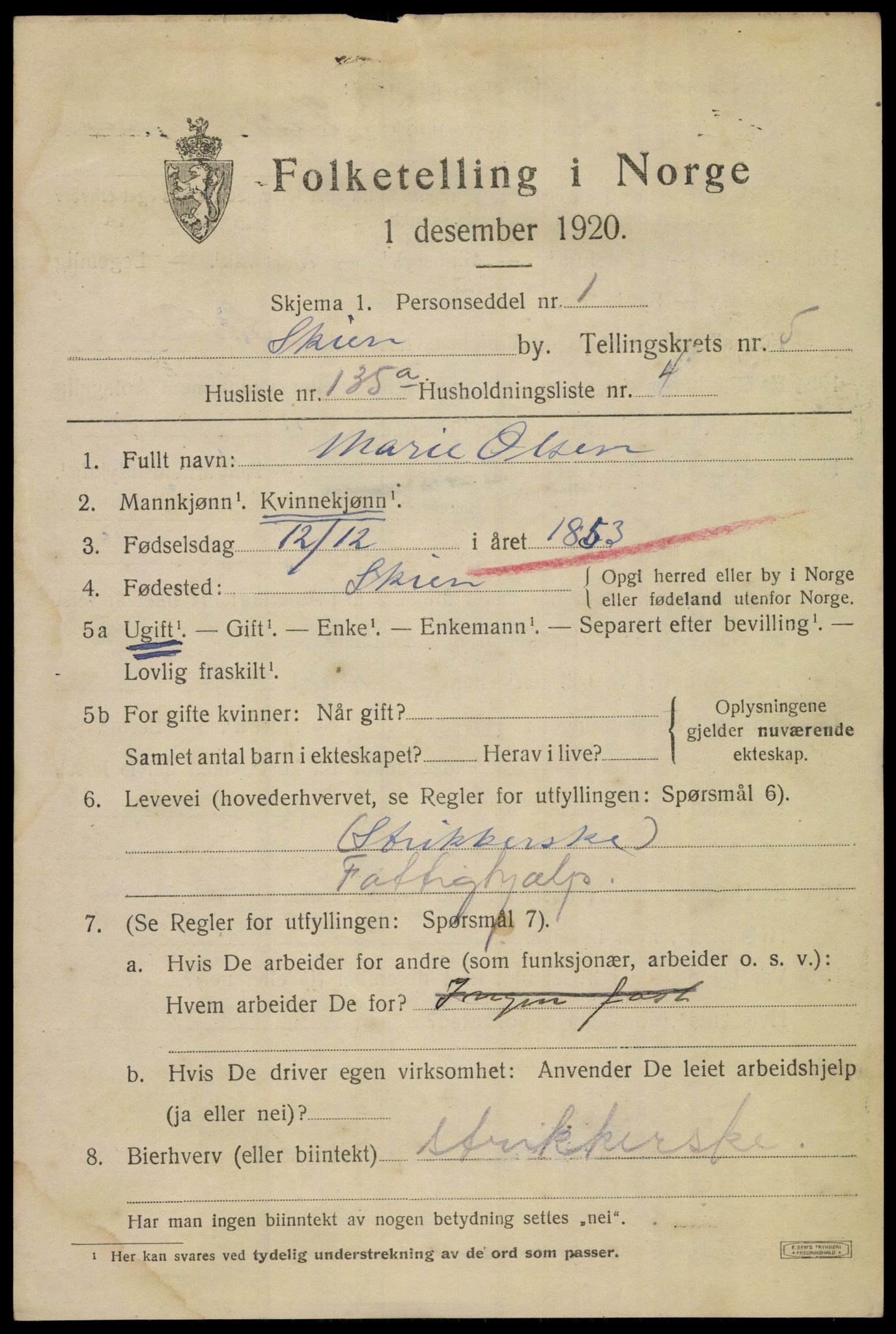 SAKO, 1920 census for Skien, 1920, p. 21818