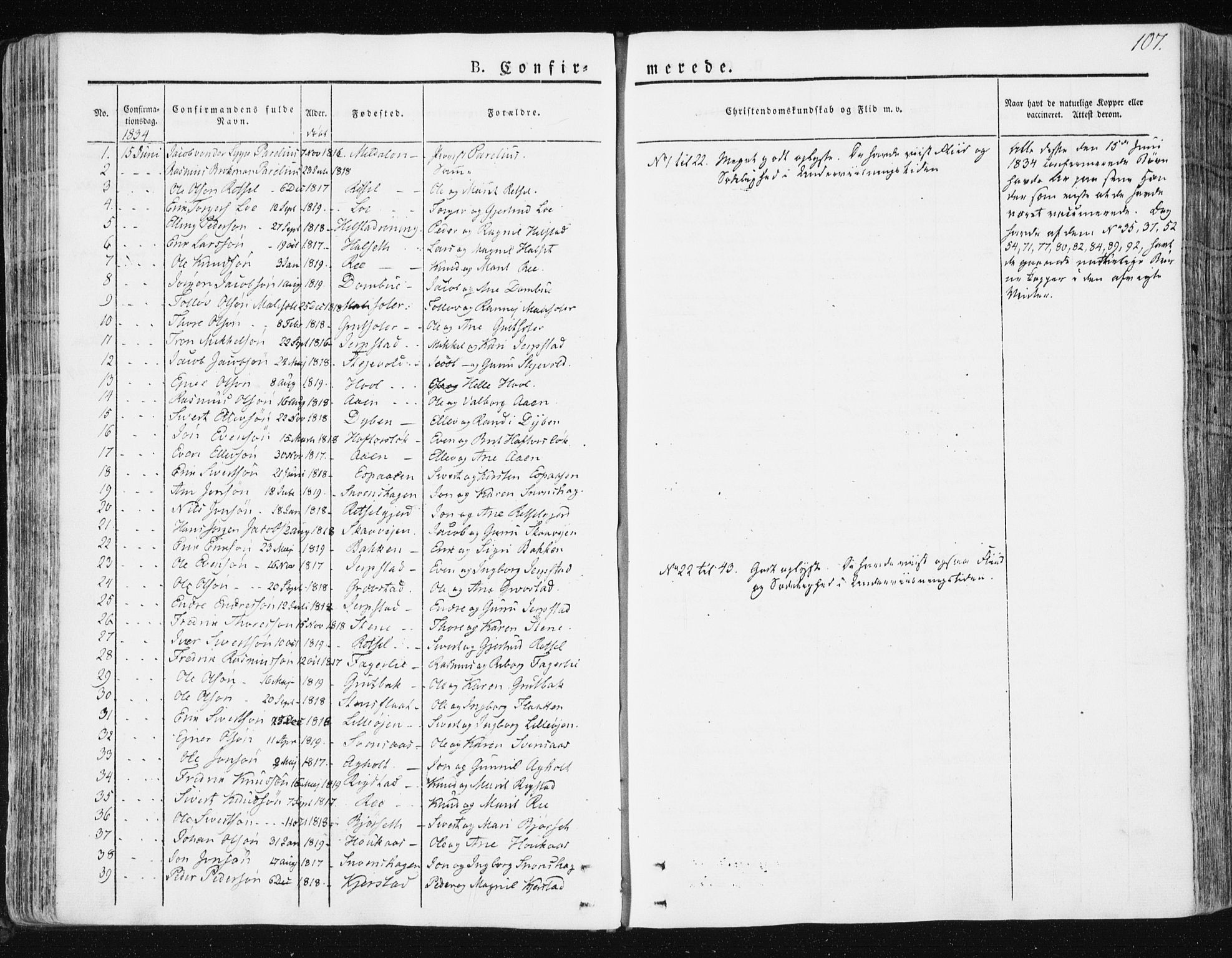 Ministerialprotokoller, klokkerbøker og fødselsregistre - Sør-Trøndelag, SAT/A-1456/672/L0855: Parish register (official) no. 672A07, 1829-1860, p. 107