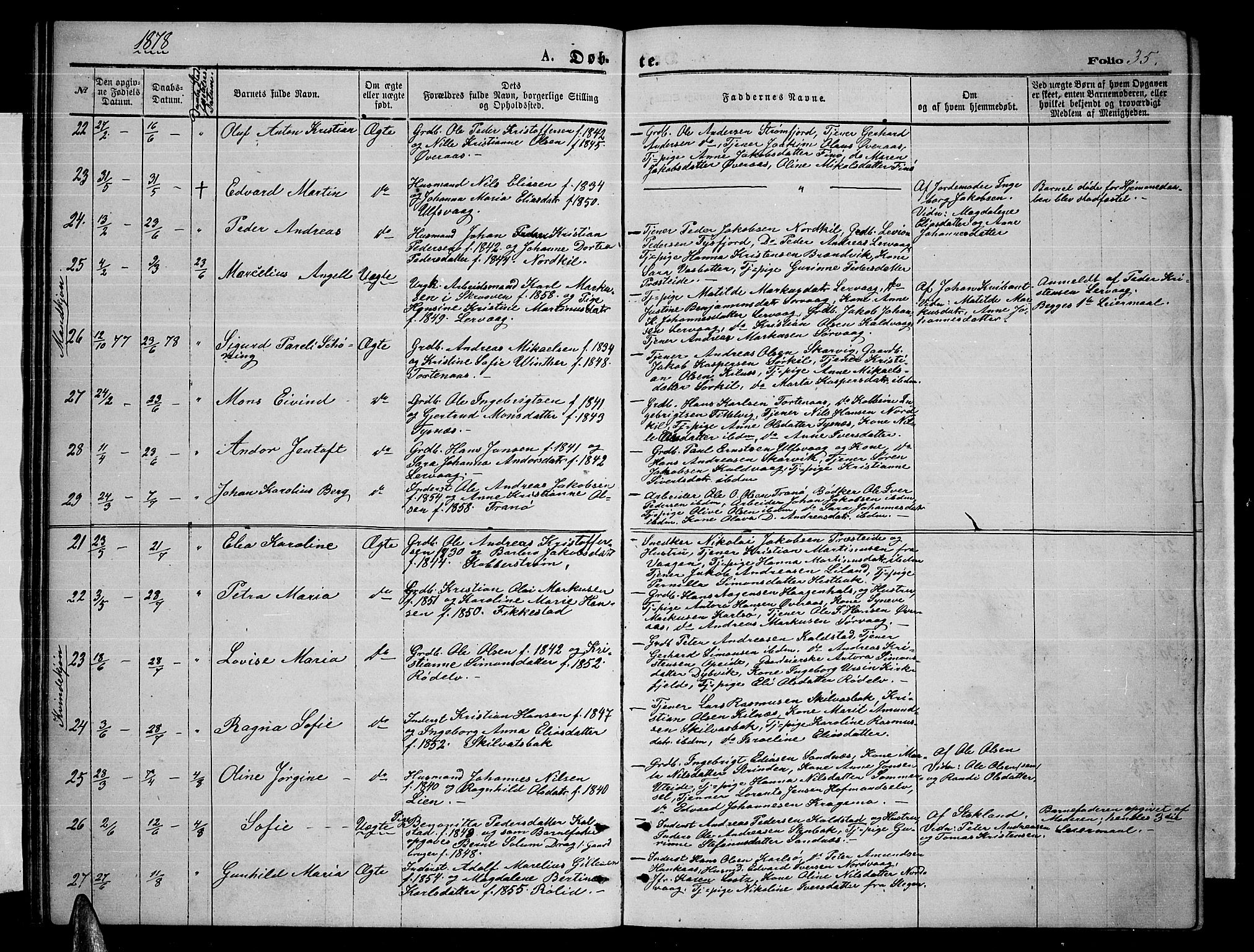 Ministerialprotokoller, klokkerbøker og fødselsregistre - Nordland, AV/SAT-A-1459/859/L0858: Parish register (copy) no. 859C04, 1873-1886, p. 35