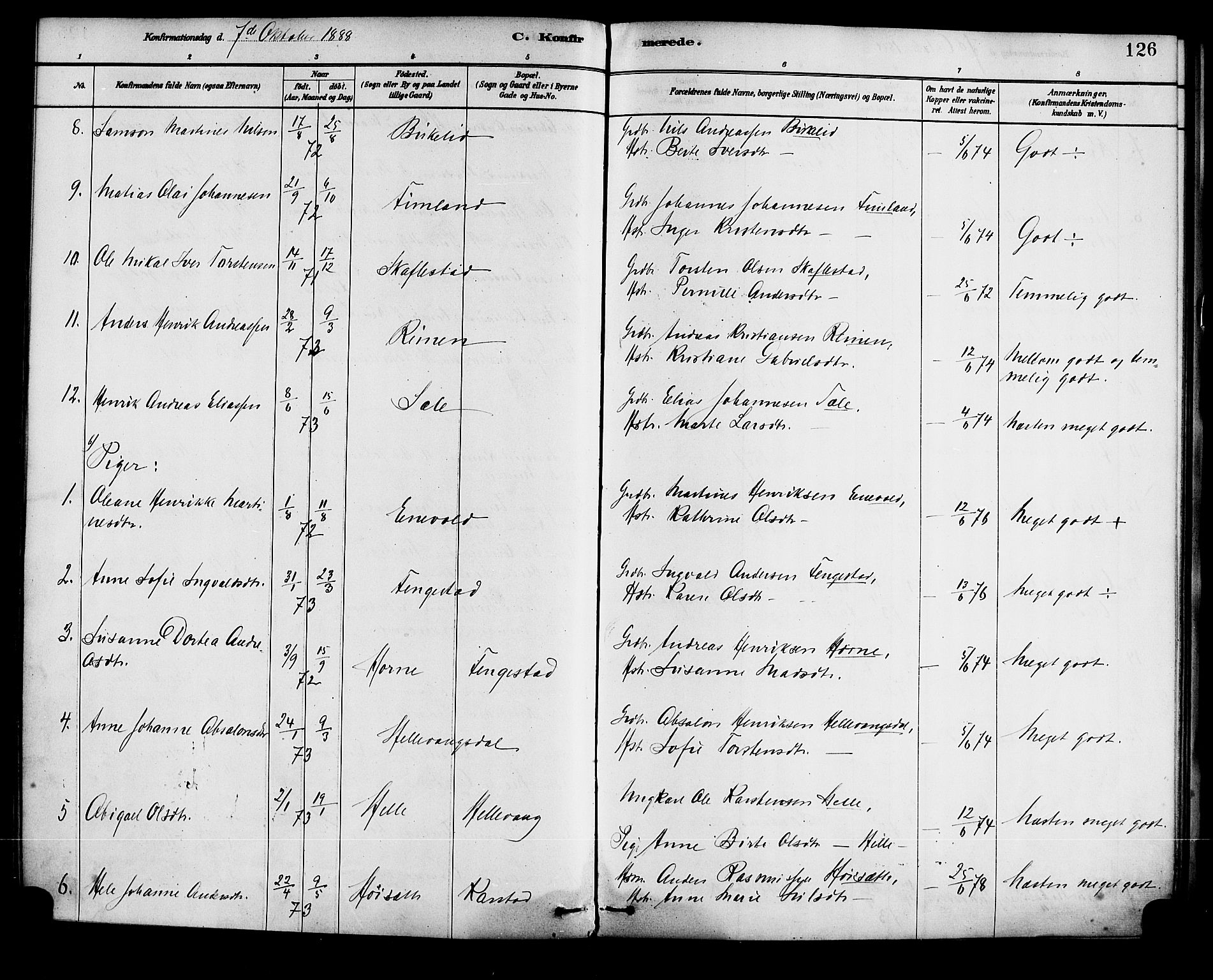 Førde sokneprestembete, SAB/A-79901/H/Haa/Haad/L0001: Parish register (official) no. D 1, 1881-1898, p. 126