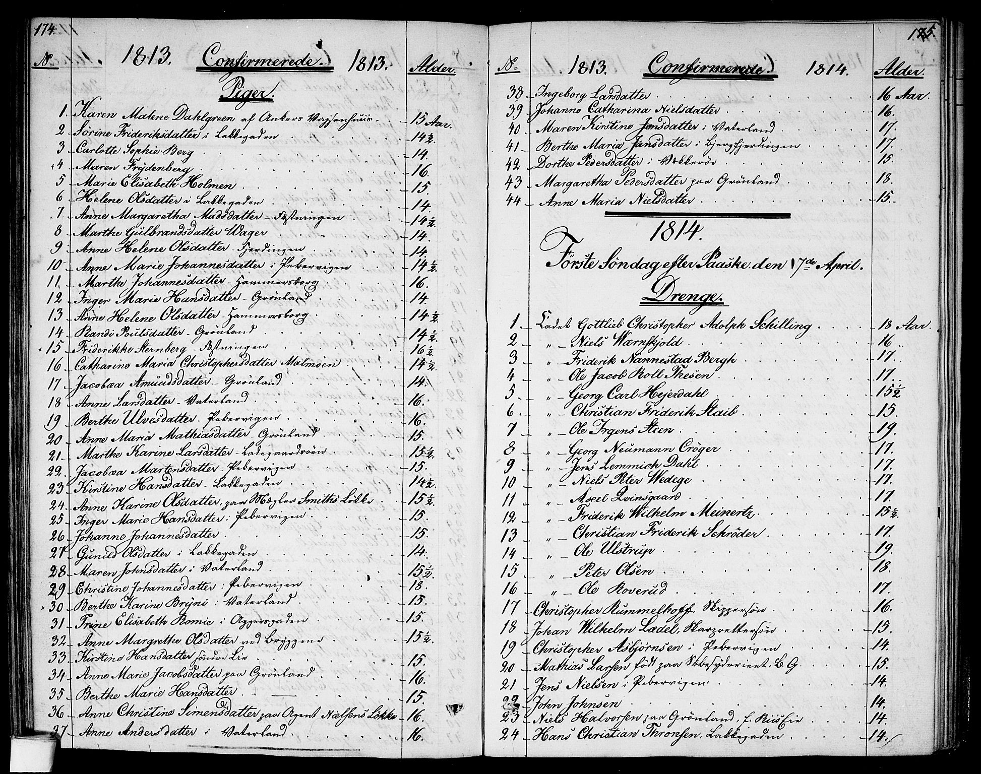 Garnisonsmenigheten Kirkebøker, SAO/A-10846/G/Ga/L0002: Parish register (copy) no. 2, 1810-1814, p. 174-175