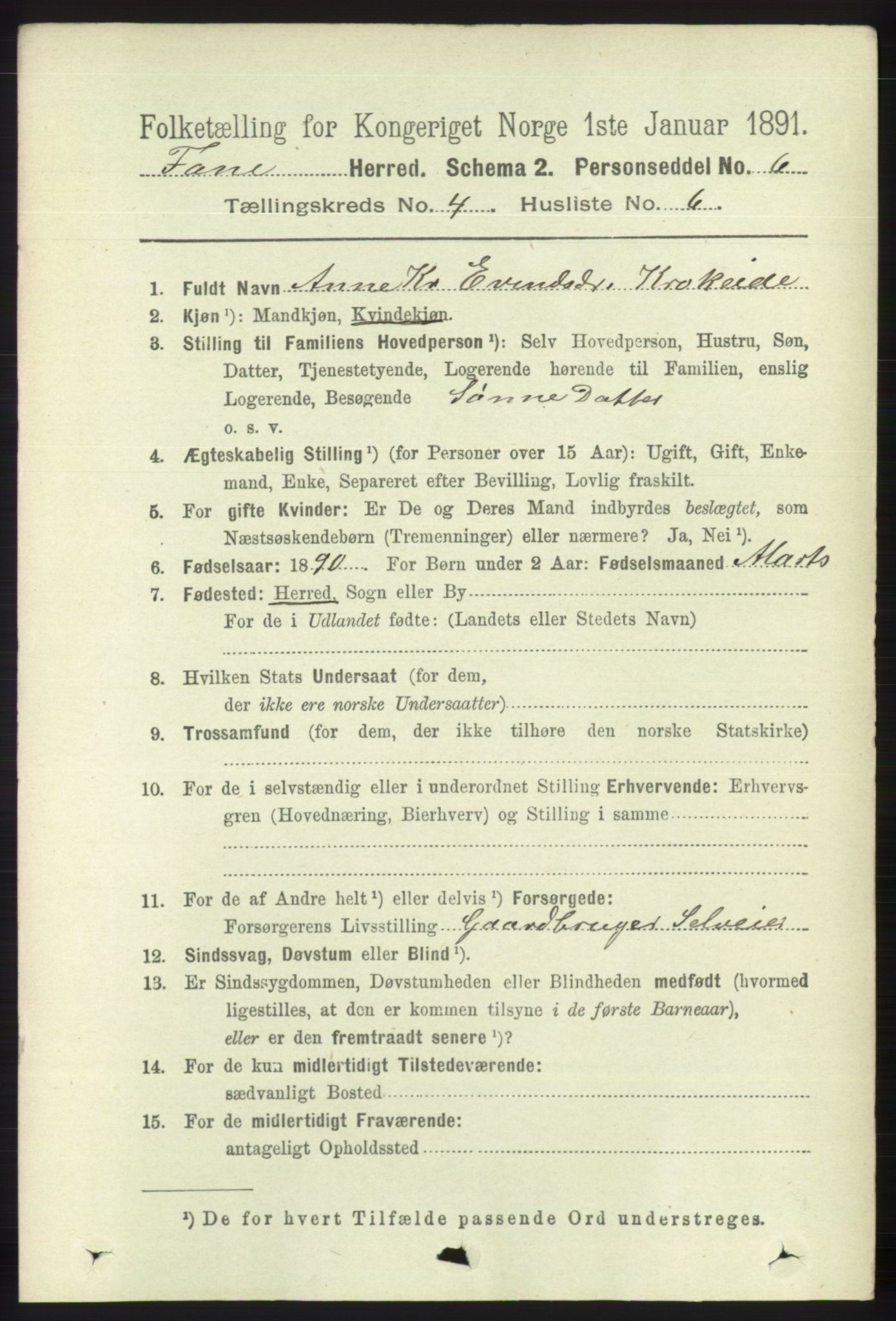 RA, 1891 census for 1249 Fana, 1891, p. 1625