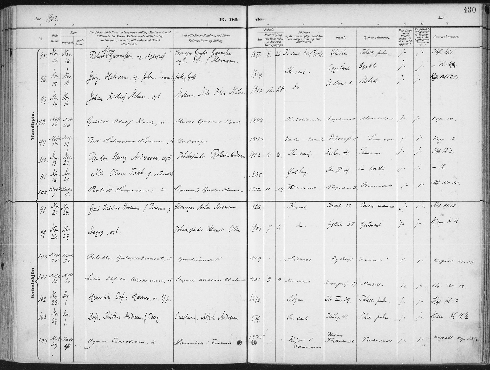 Kristiansand domprosti, AV/SAK-1112-0006/F/Fa/L0021: Parish register (official) no. A 20, 1898-1908, p. 430