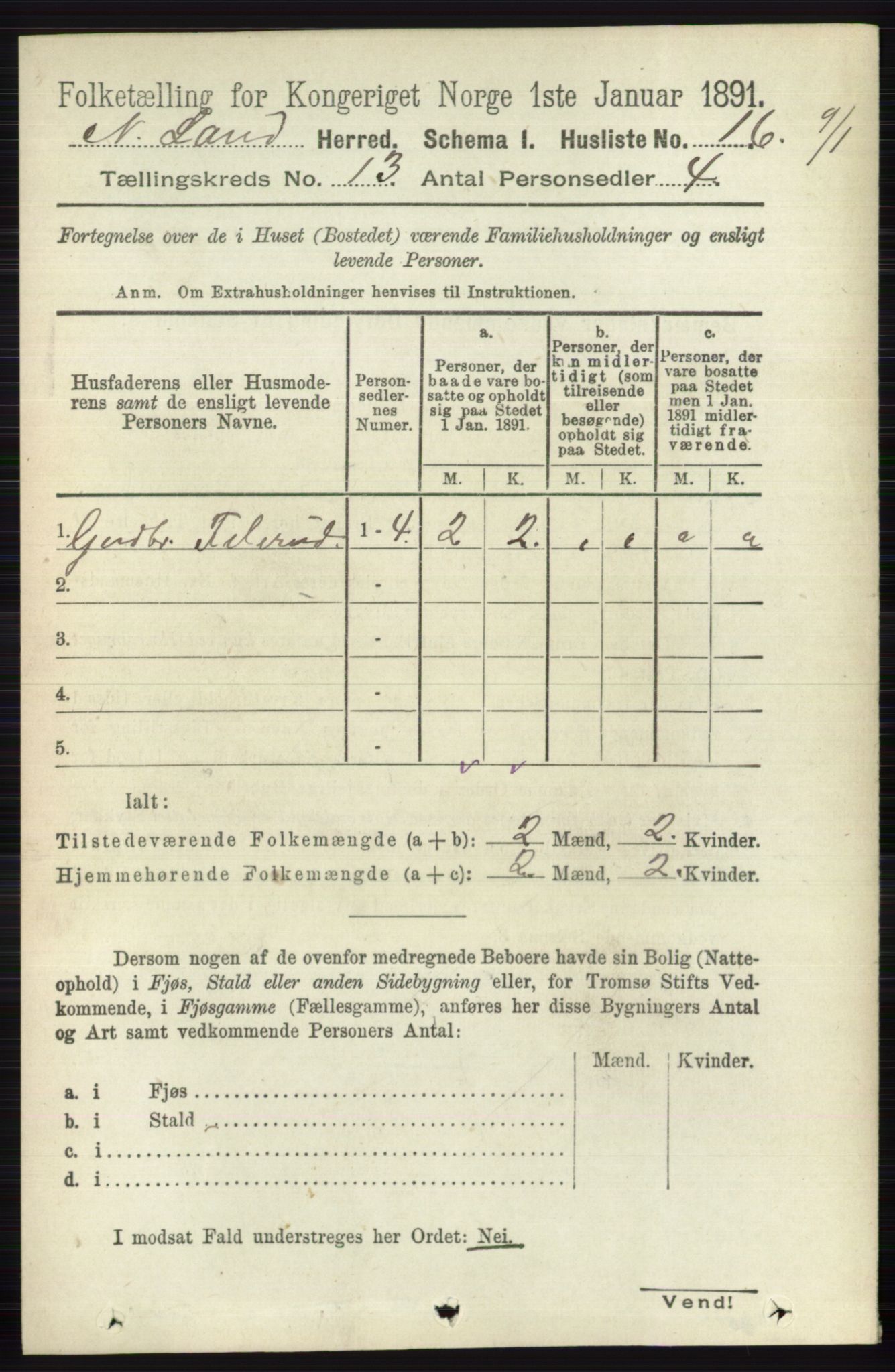 RA, 1891 census for 0538 Nordre Land, 1891, p. 3494