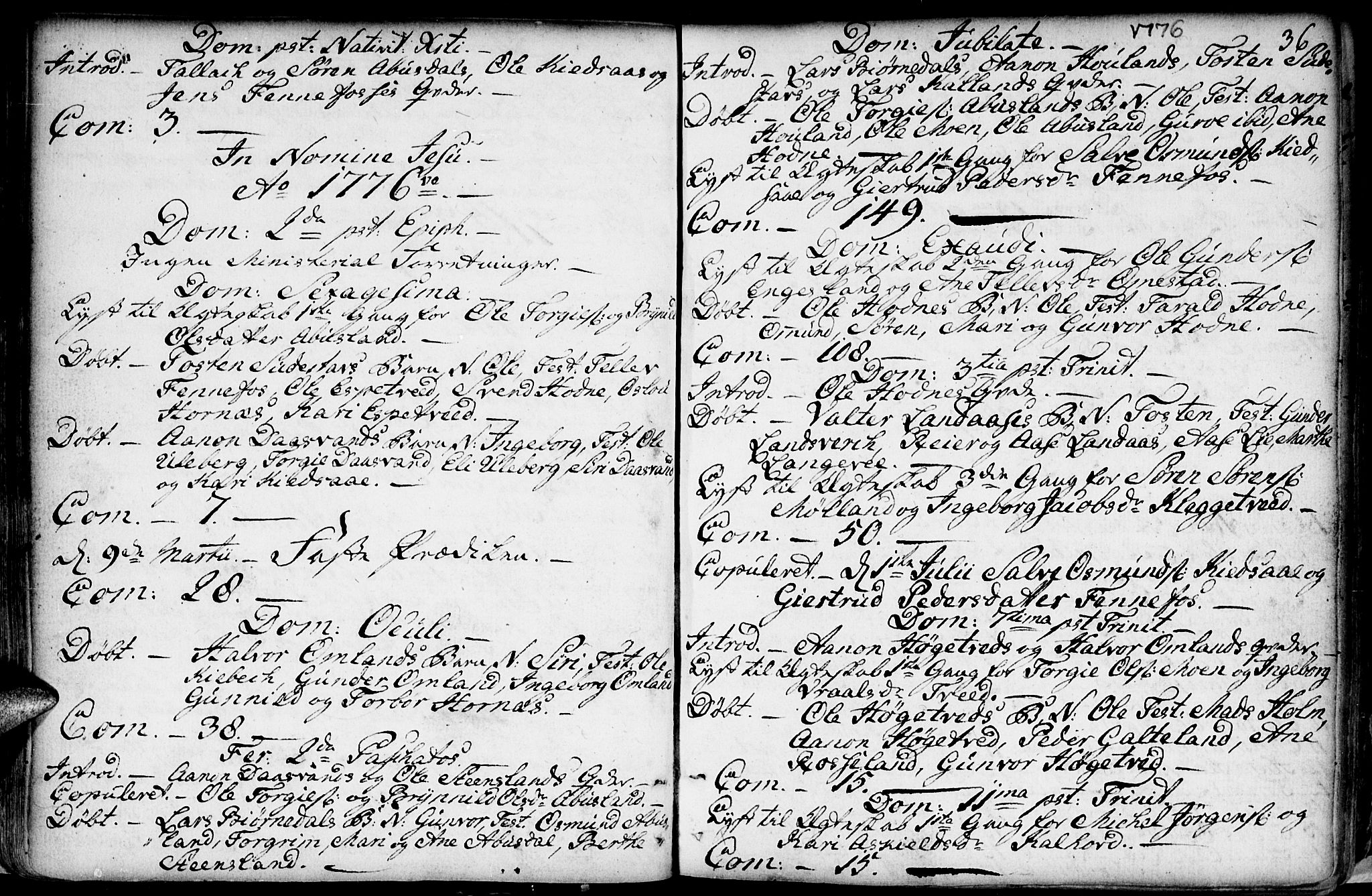 Evje sokneprestkontor, SAK/1111-0008/F/Fa/Fab/L0002: Parish register (official) no. A 2, 1765-1816, p. 36