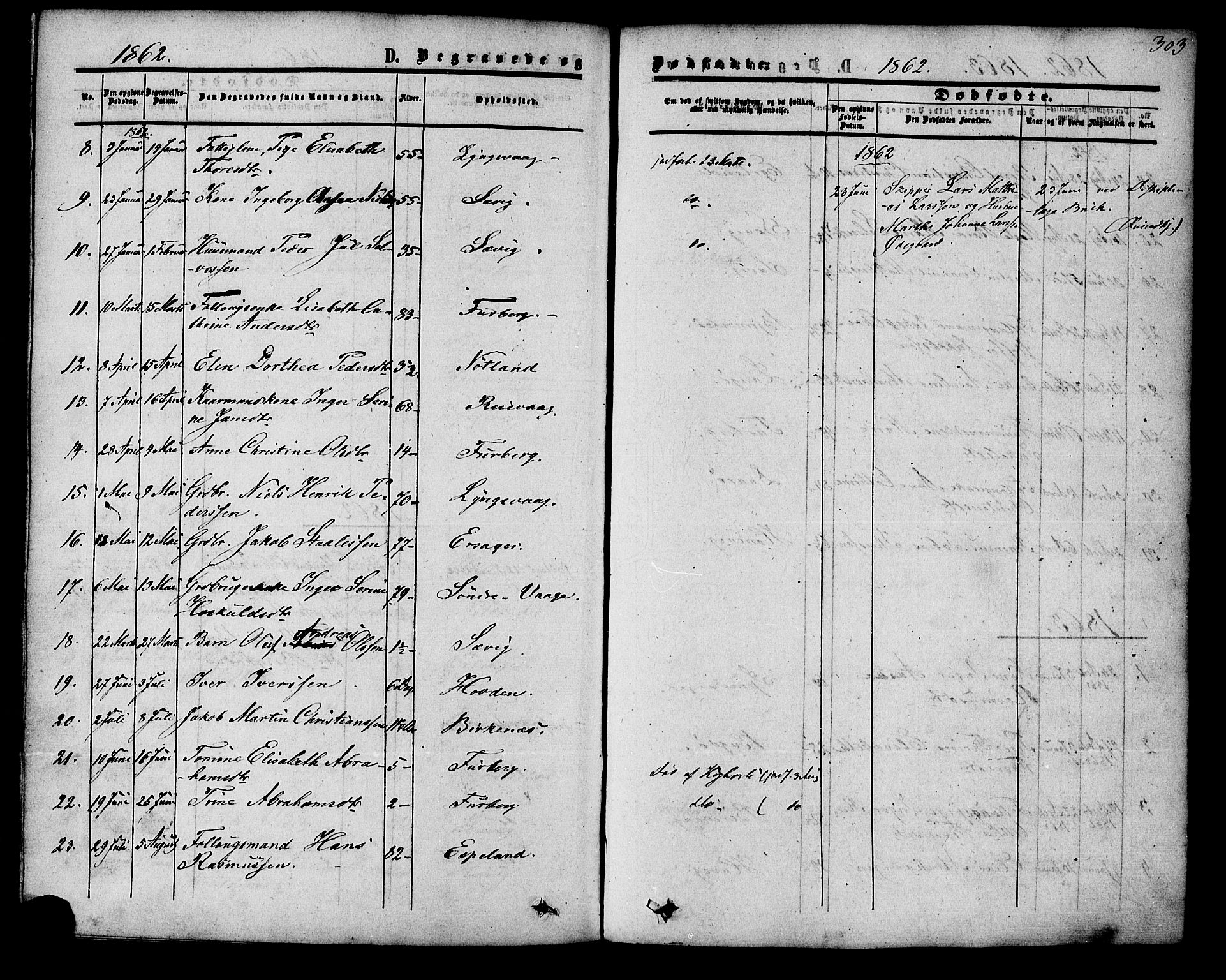 Herad sokneprestkontor, AV/SAK-1111-0018/F/Fa/Fab/L0004: Parish register (official) no. A 4, 1853-1885, p. 303