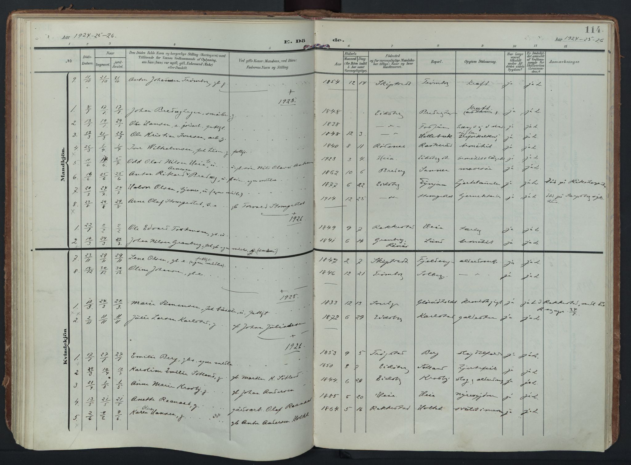 Eidsberg prestekontor Kirkebøker, SAO/A-10905/F/Fc/L0002: Parish register (official) no. III 2, 1906-1934, p. 114