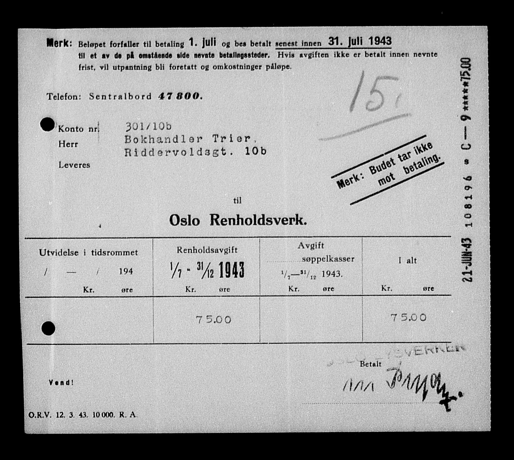 Justisdepartementet, Tilbakeføringskontoret for inndratte formuer, AV/RA-S-1564/H/Hc/Hcc/L0984: --, 1945-1947, p. 449