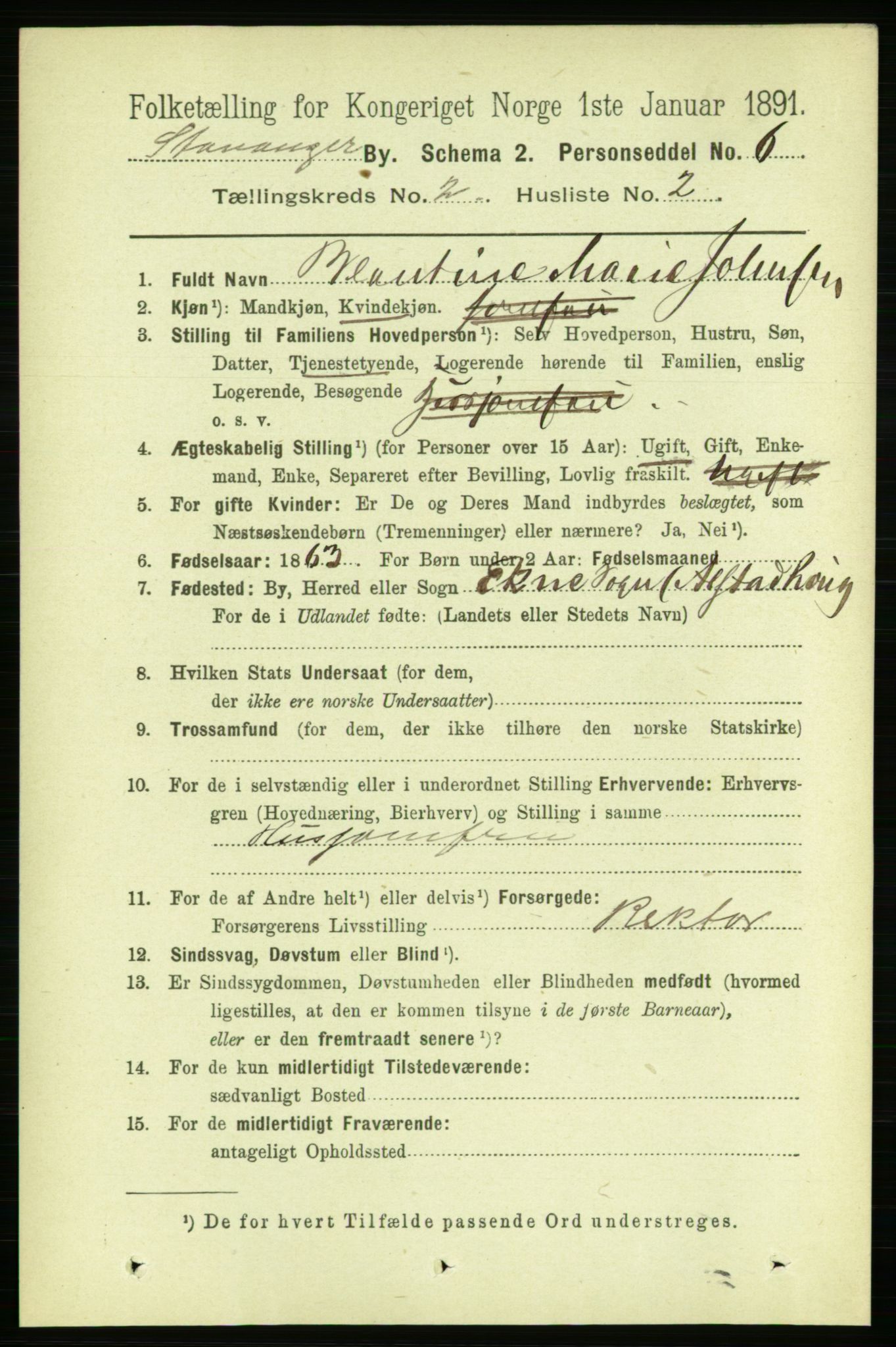 RA, 1891 census for 1103 Stavanger, 1891, p. 5935