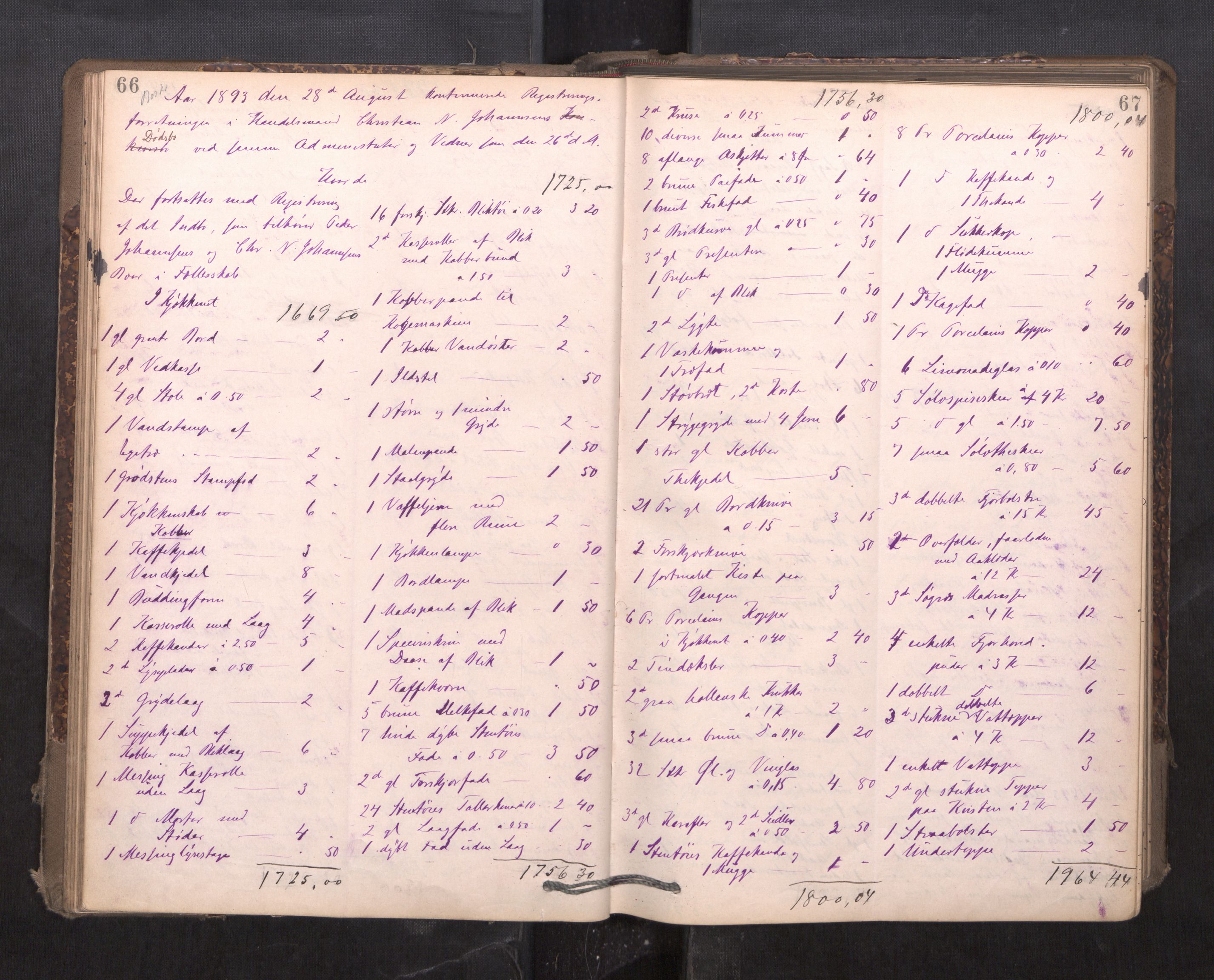 Trondheim byfogd, AV/SAT-A-0003/1/3/3C/L0015: Skifteregistreringsprotokoll - 24/2-21/3 (u/ register), 1893-1899, p. 66-67