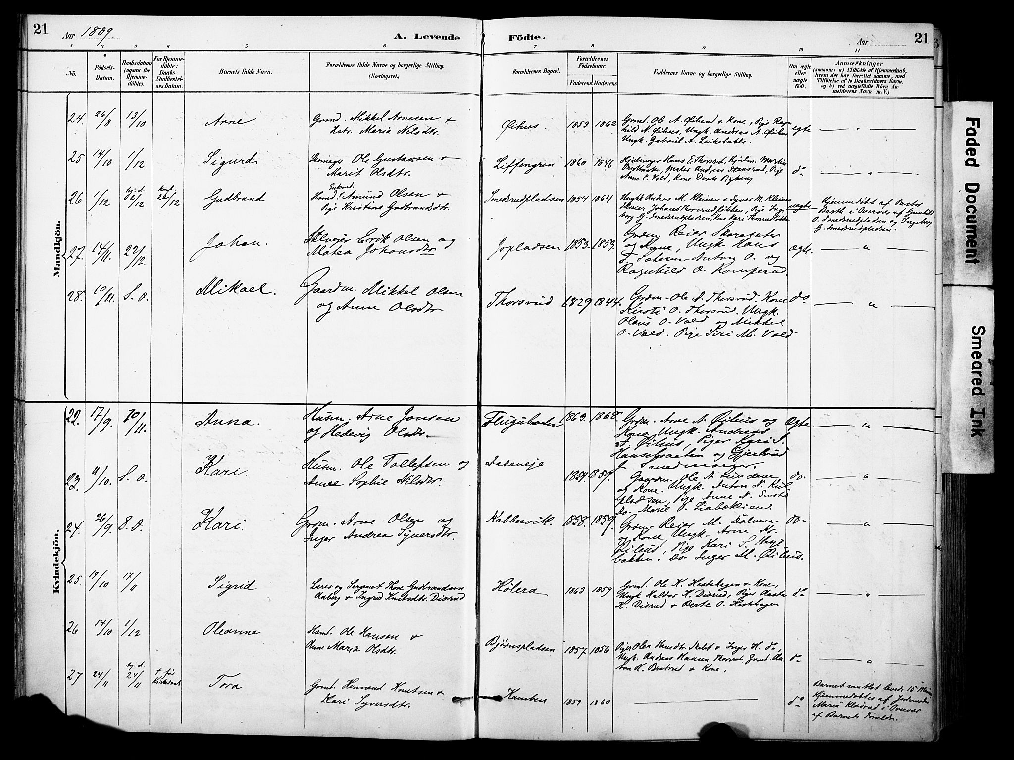 Sør-Aurdal prestekontor, SAH/PREST-128/H/Ha/Haa/L0009: Parish register (official) no. 9, 1886-1906, p. 21